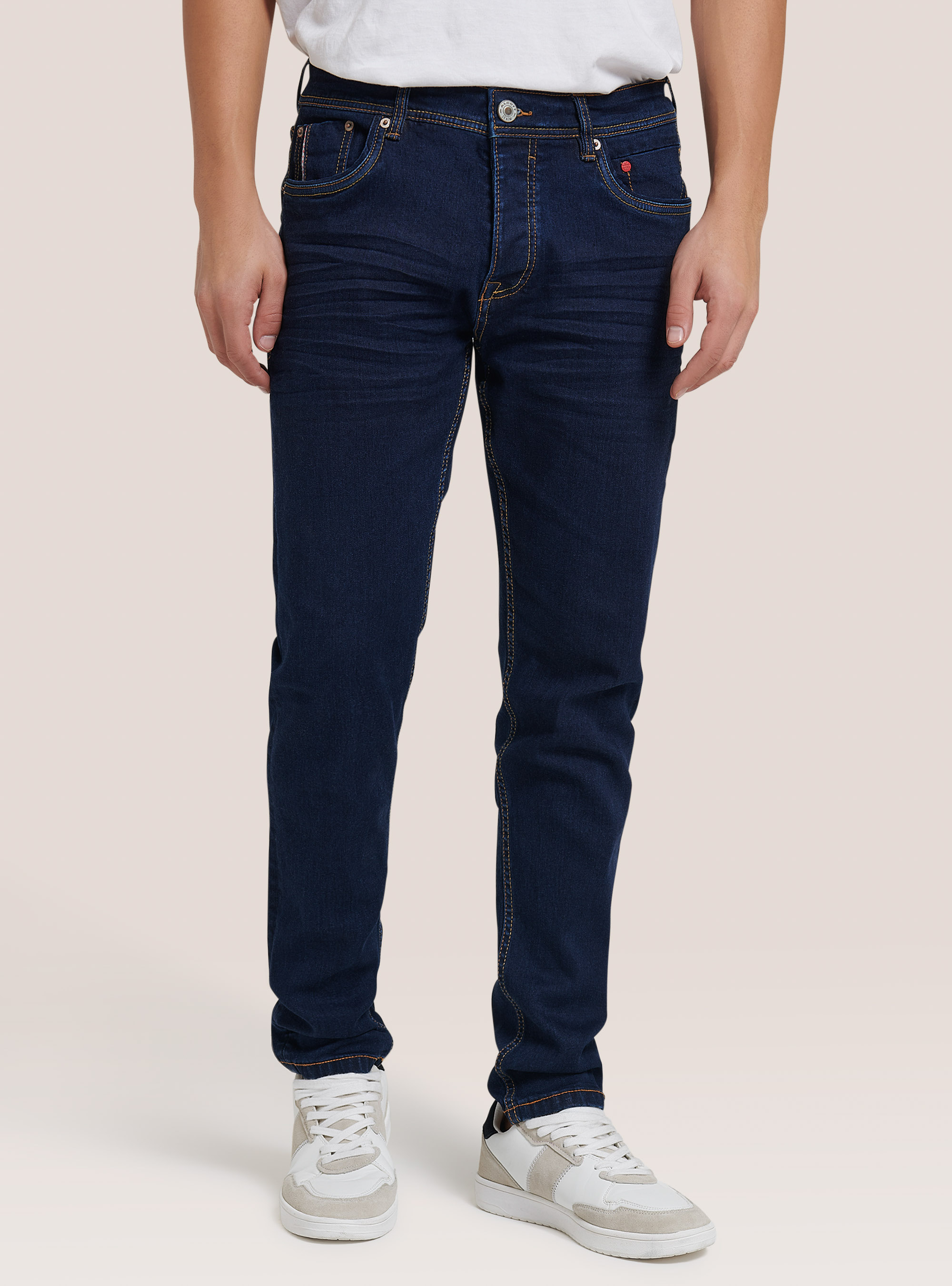 Pantalones vaqueros ajustados y elásticos, AZUL MARINO