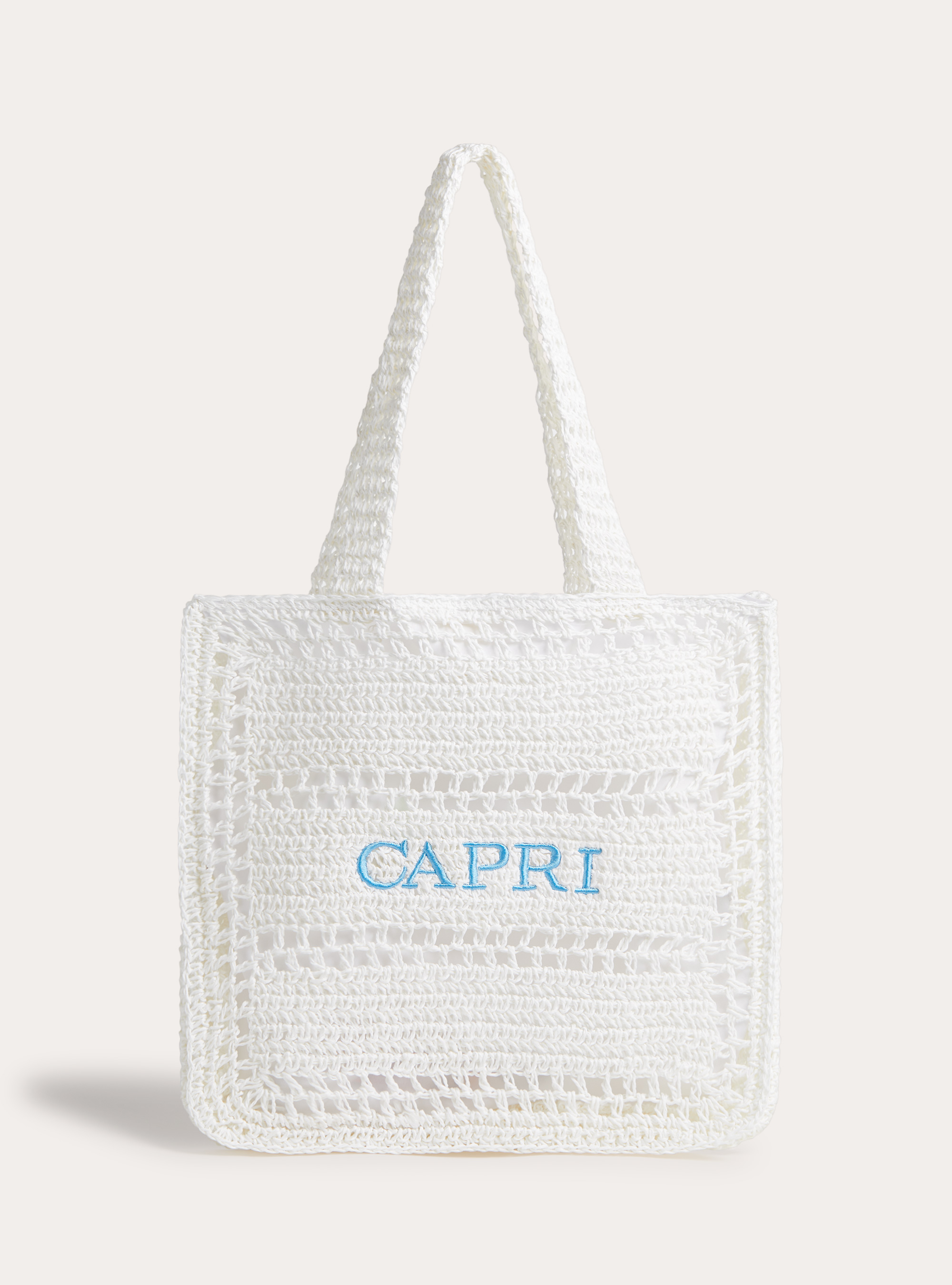 Borsa shopper in rafia con ricamo, WH2 WHITE