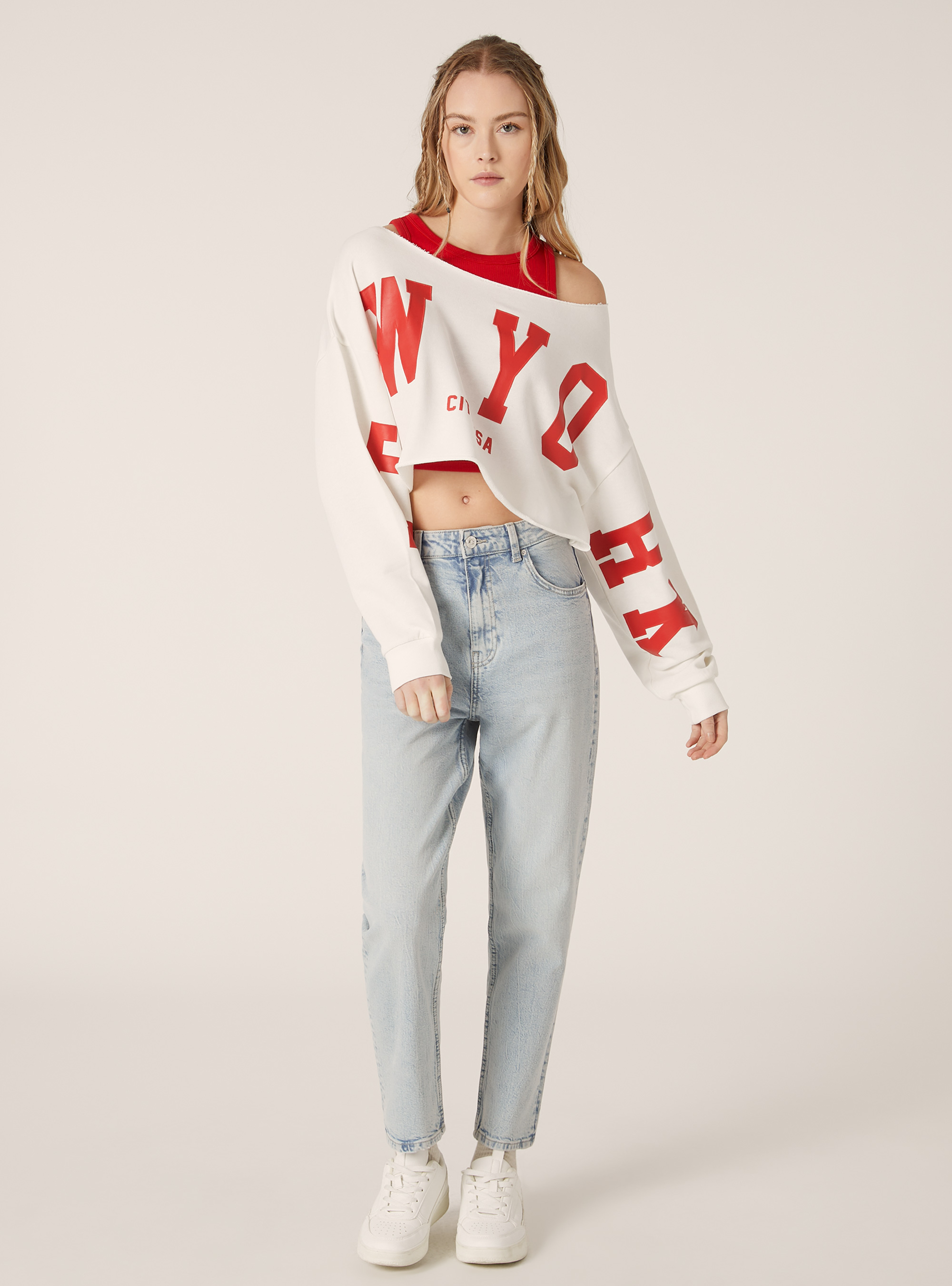 Sudadera corta con hombros descubiertos, WH1 OFF WHITE