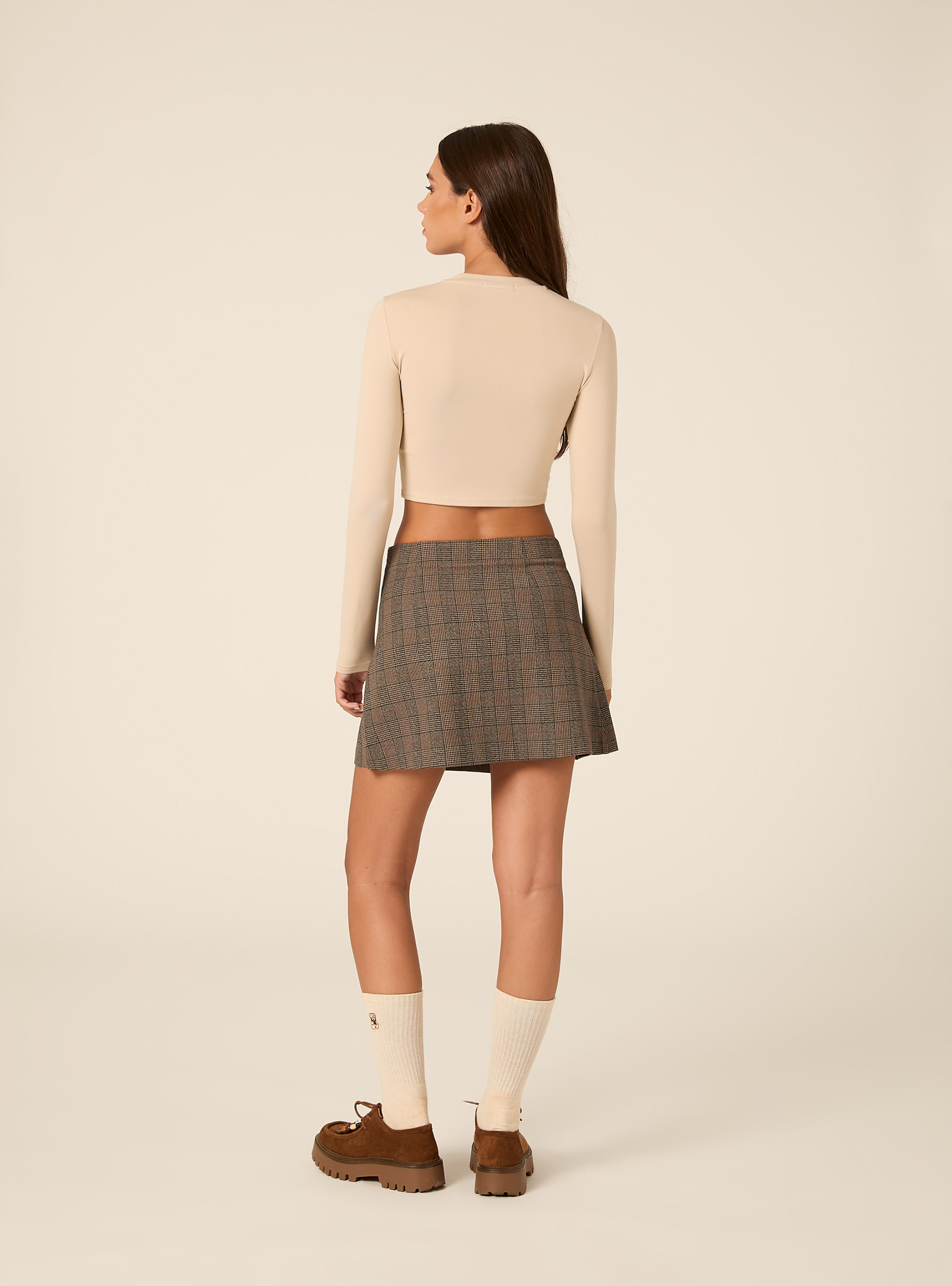 Maglia crop a maniche lunghe, BG3 BEIGE LIGHT