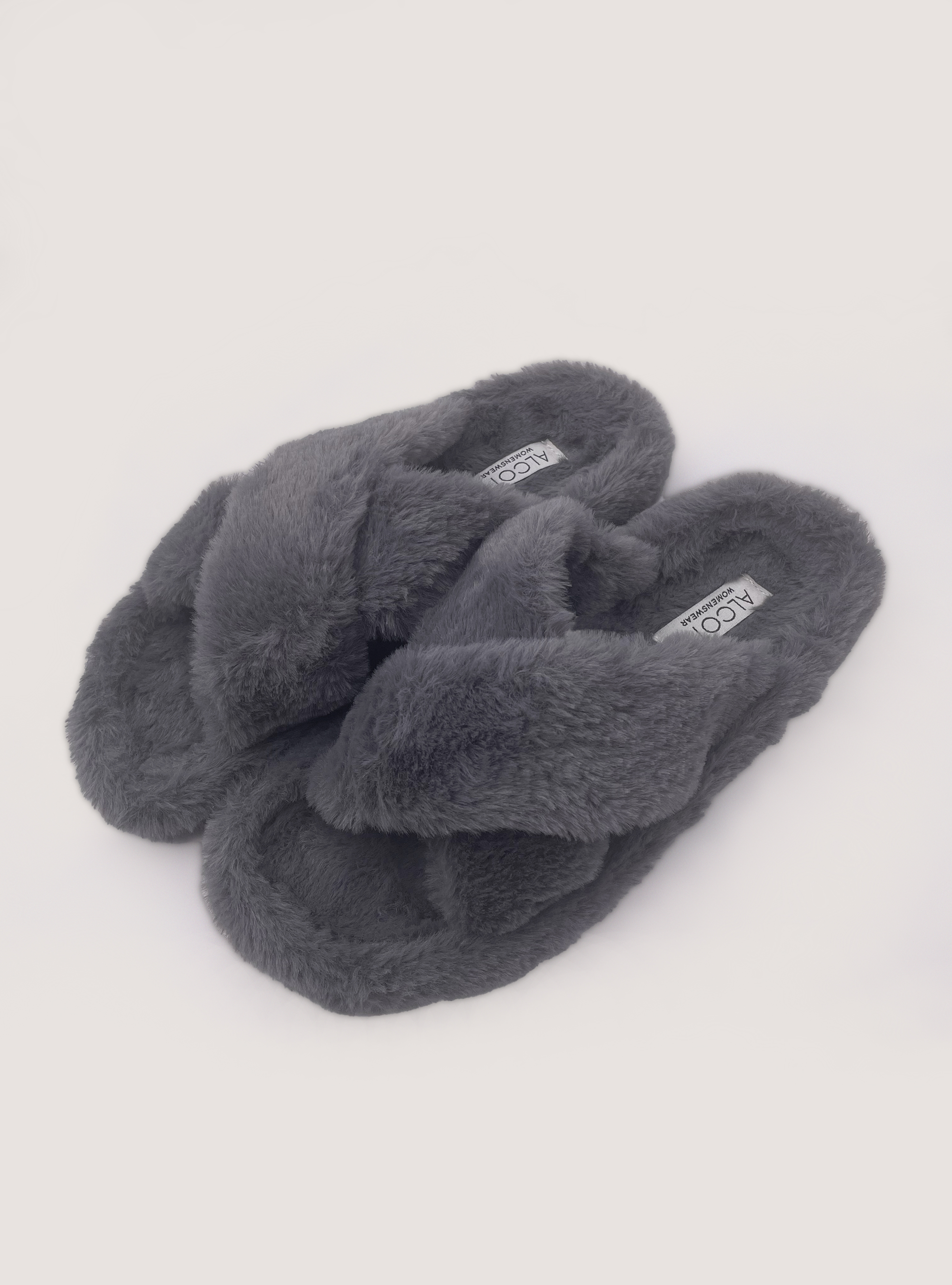 Faux fur slippers, GY1 GREY DARK