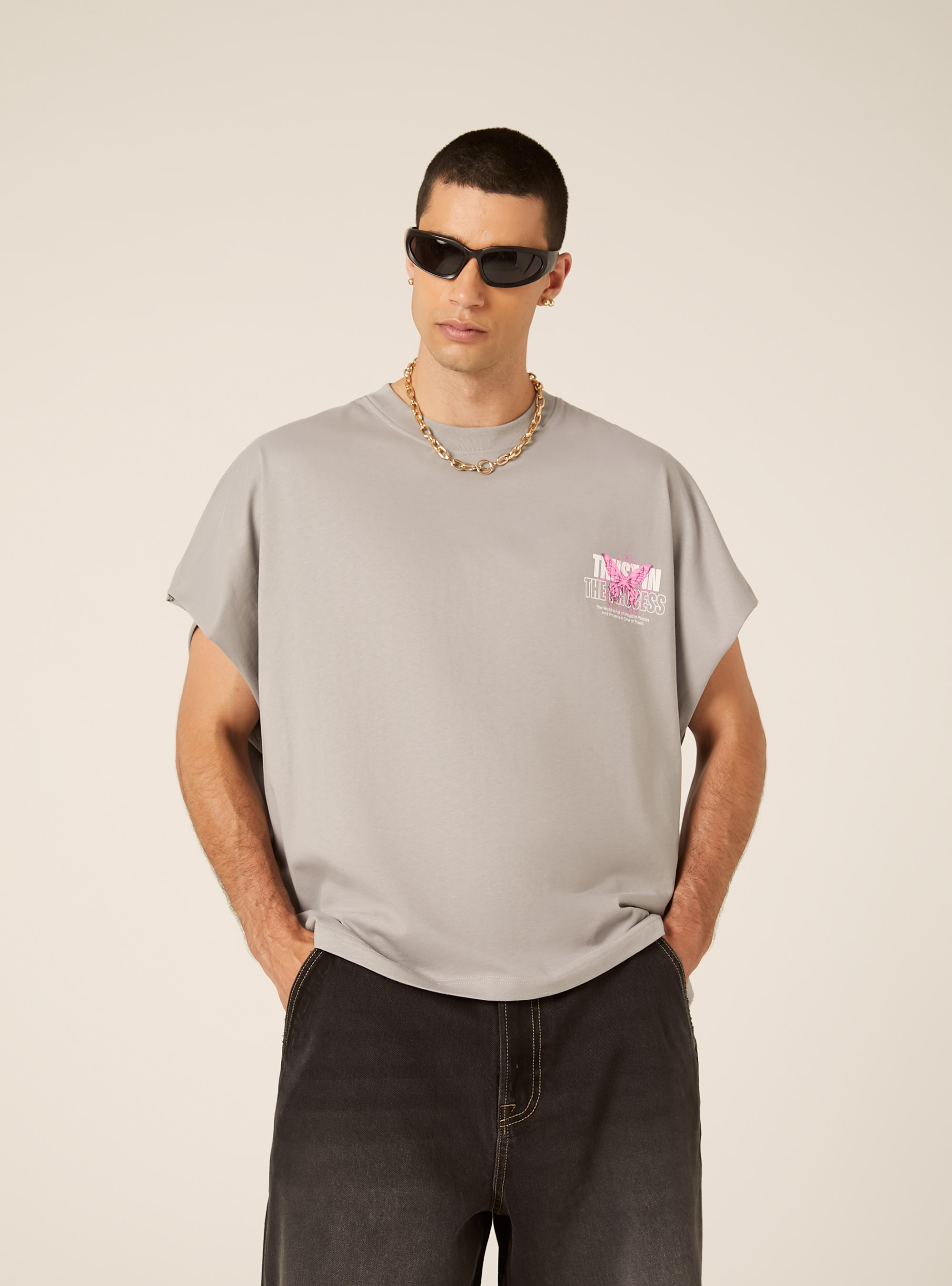 Canotta con stampa boxy fit, GY2 GREY MEDIUM