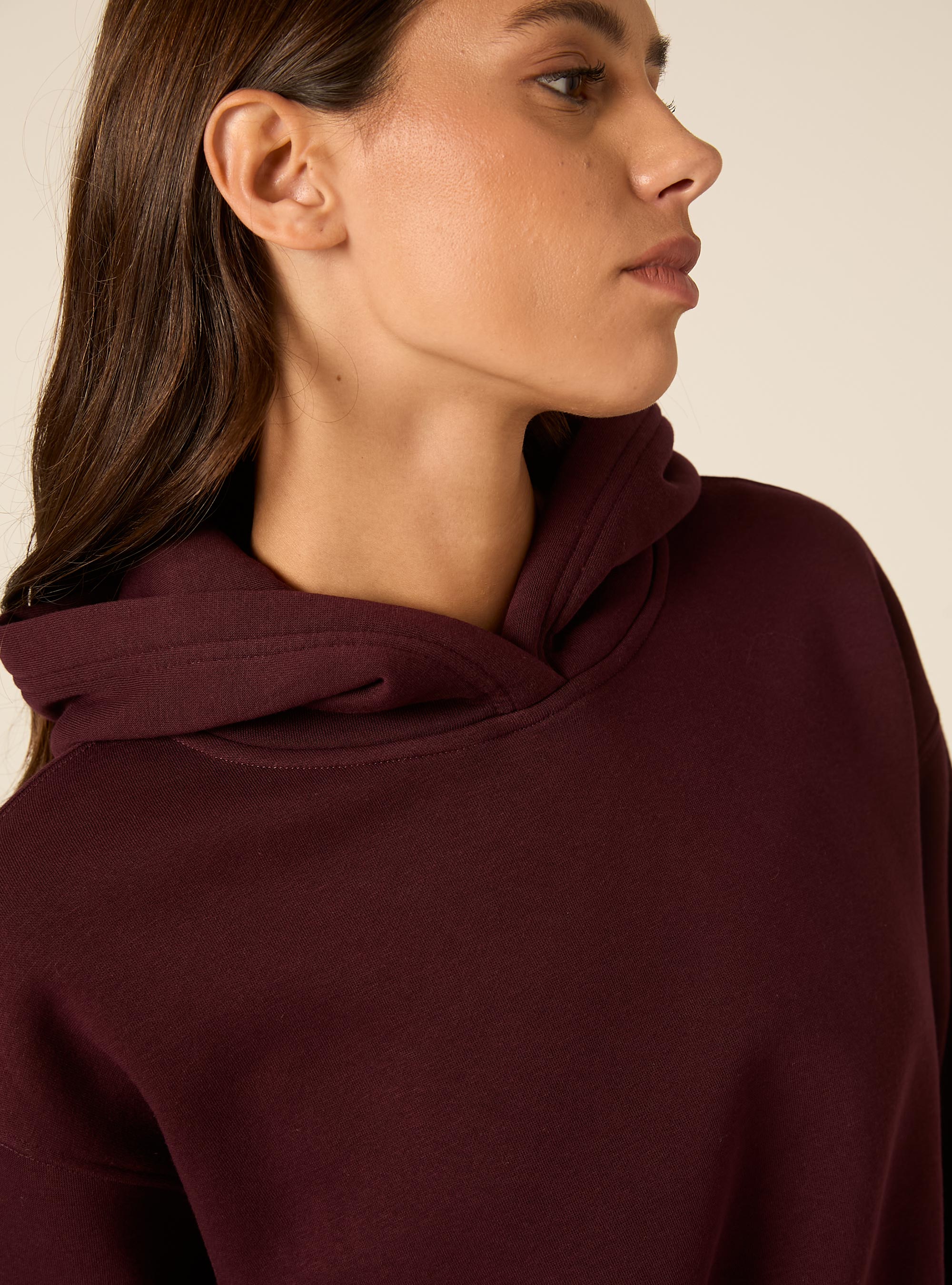 Felpa boxy con cappuccio, BO1 BORDEAUX DARK