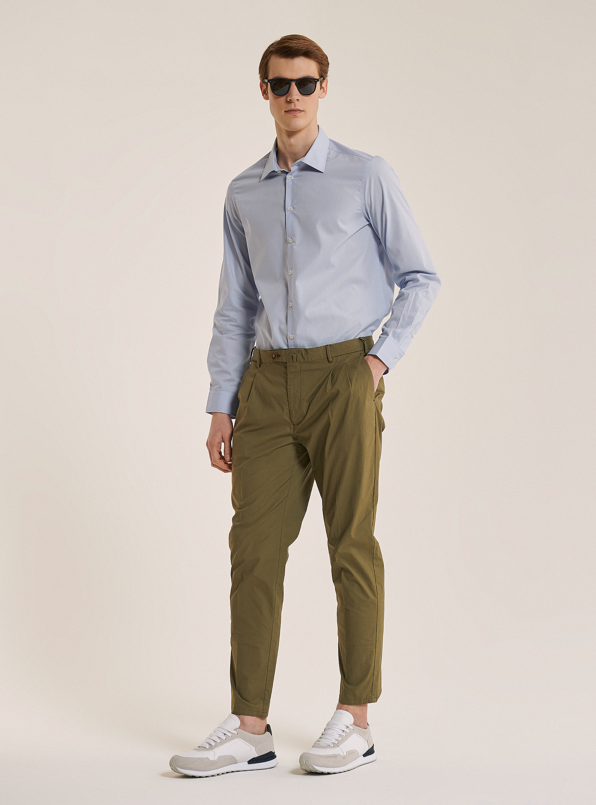 Pantalon en coton à double plis, C6583 KAKI