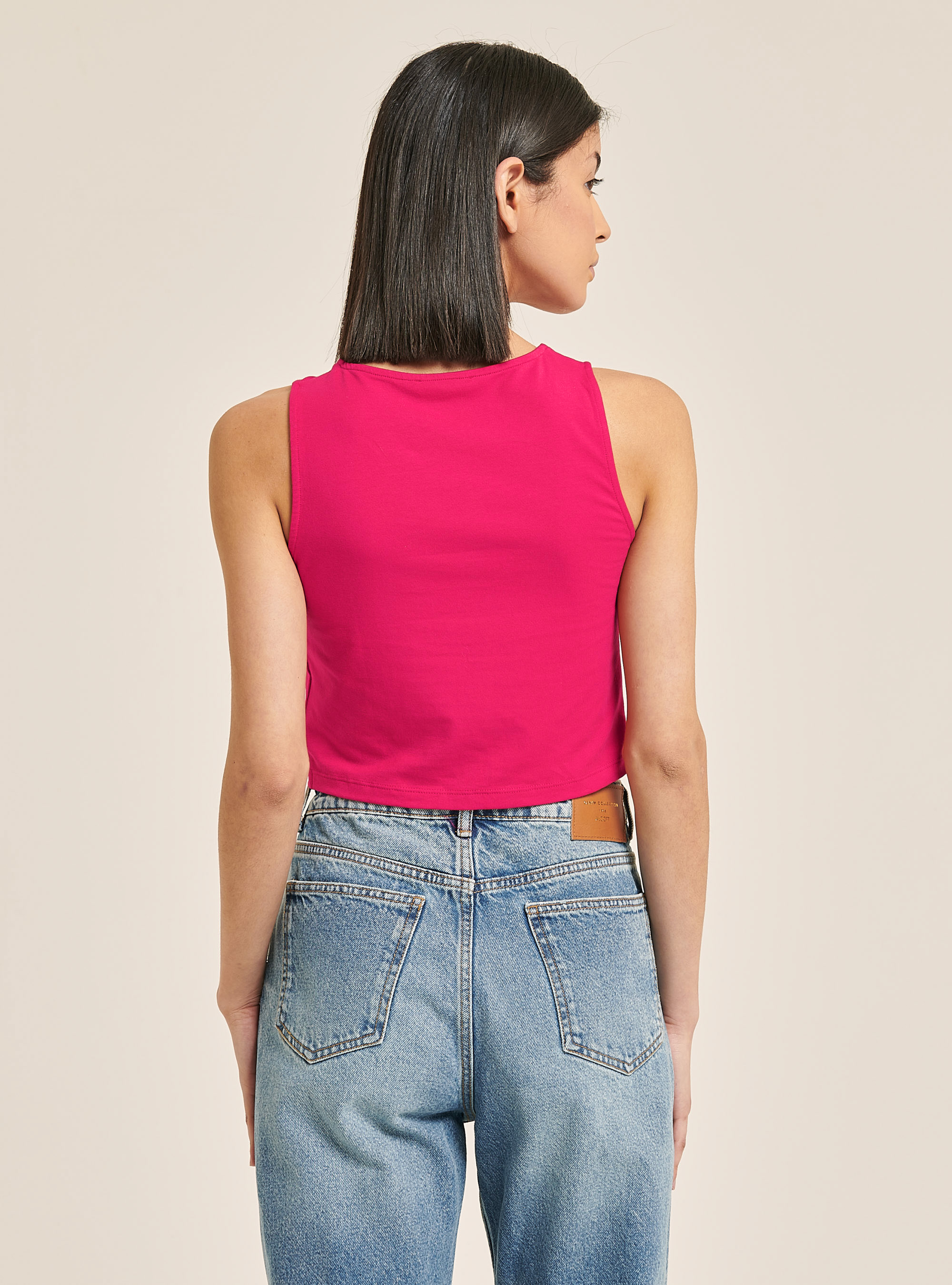 Basic cropped tank top with cotton knot, FUXIA