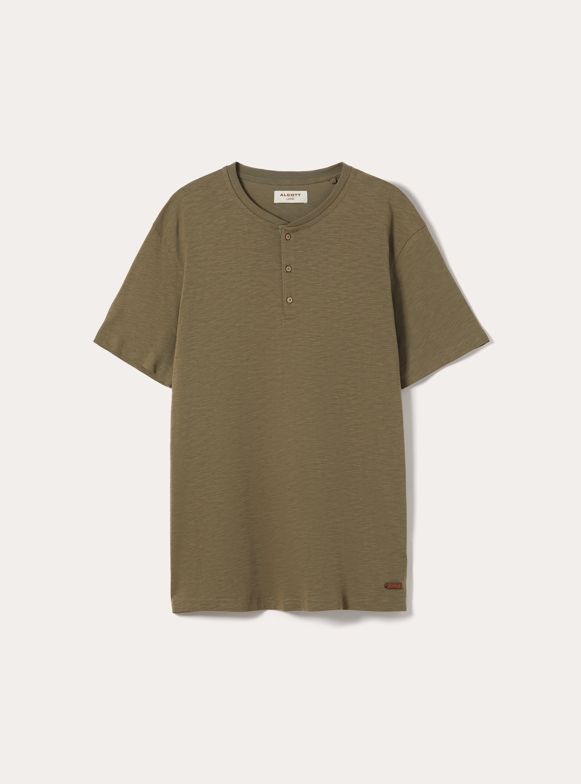 Cotton Henley T-Shirt, KY2 KAKY MEDIUM