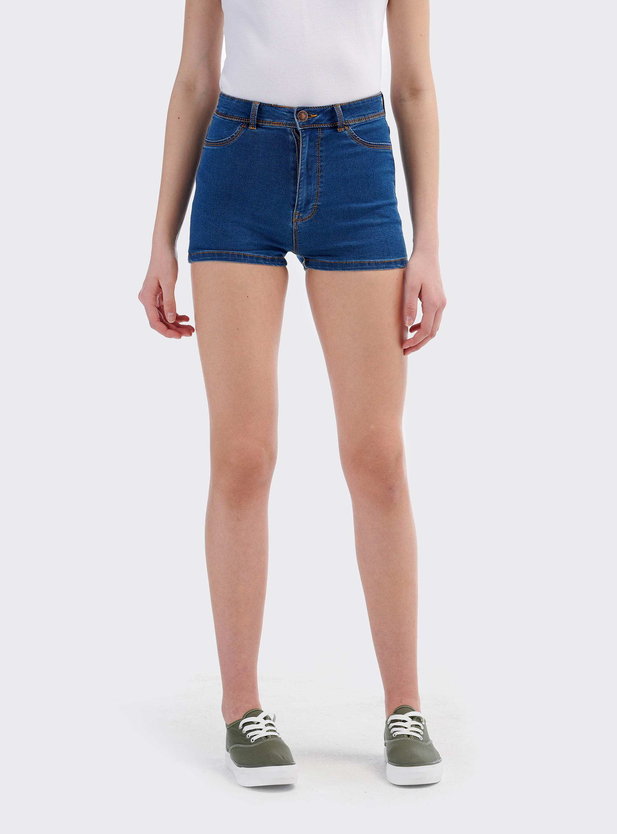 Shorts in denim super stretch fit, AZZURRO