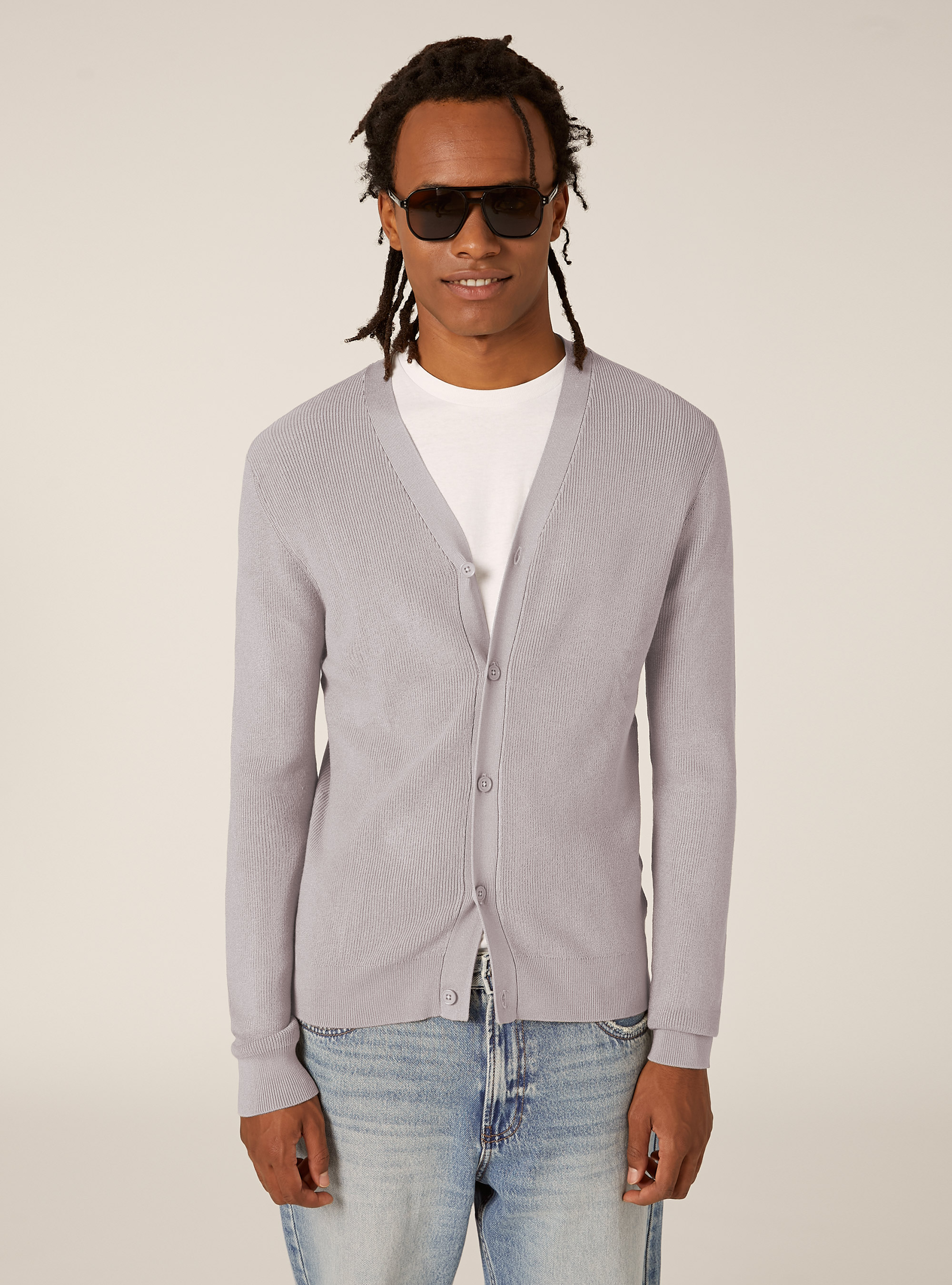 Lightweight cardigan in English rib knit, MGY2 GREY MEL MEDIUM