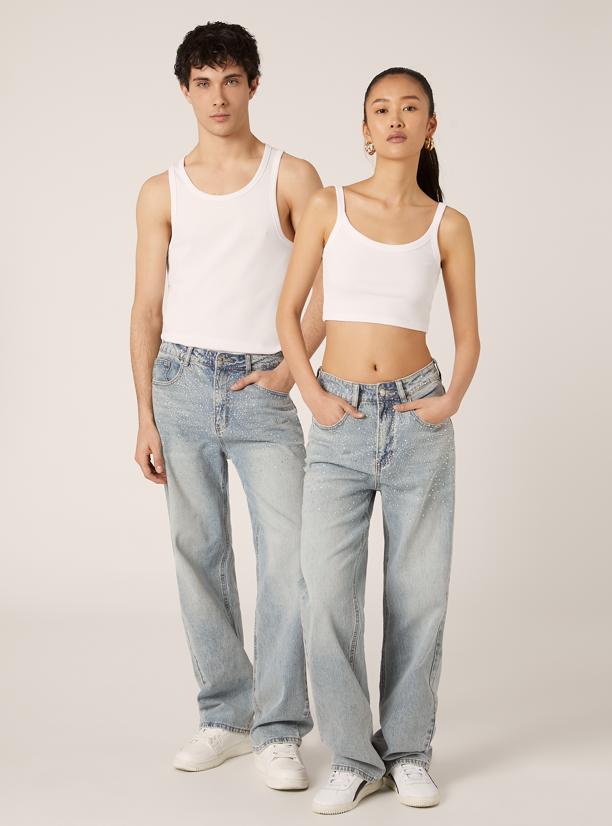 Straight Fit Rhinestone Jeans, D006 AZURE