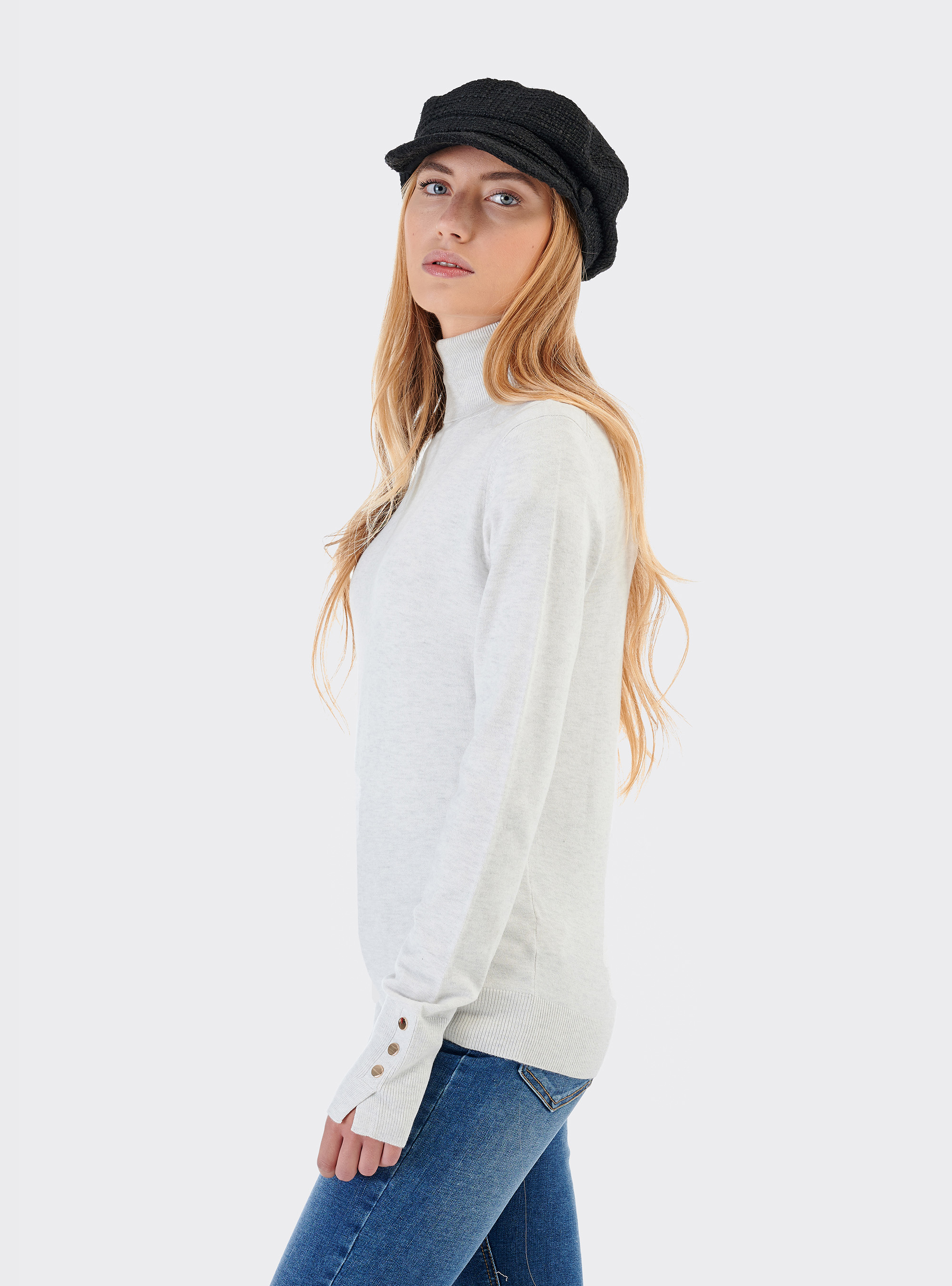 High neck pullover, WHITE MELANGE