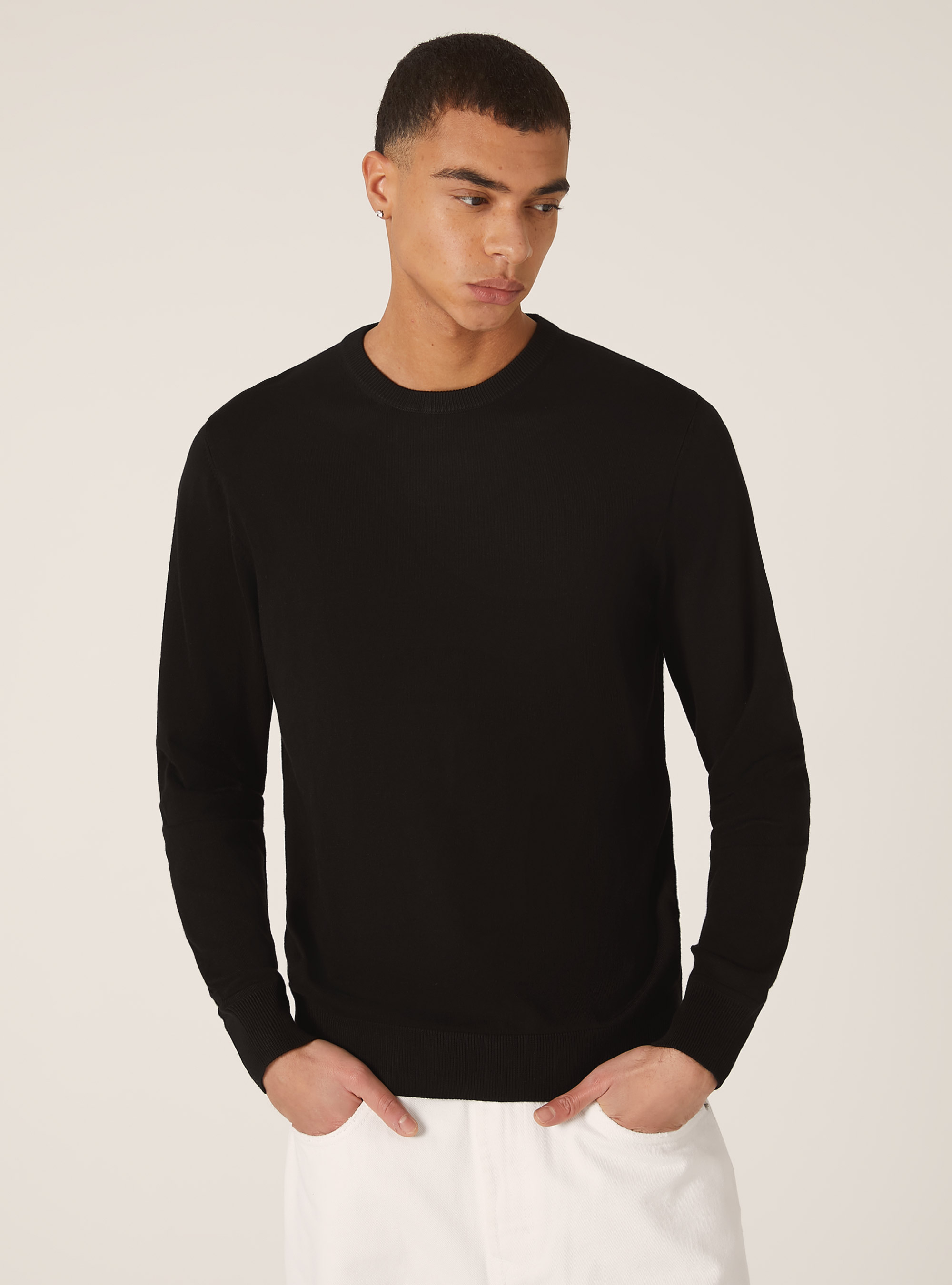 Pull &agrave; col ras du cou en viscose durable Ecovero, BK1 BLACK