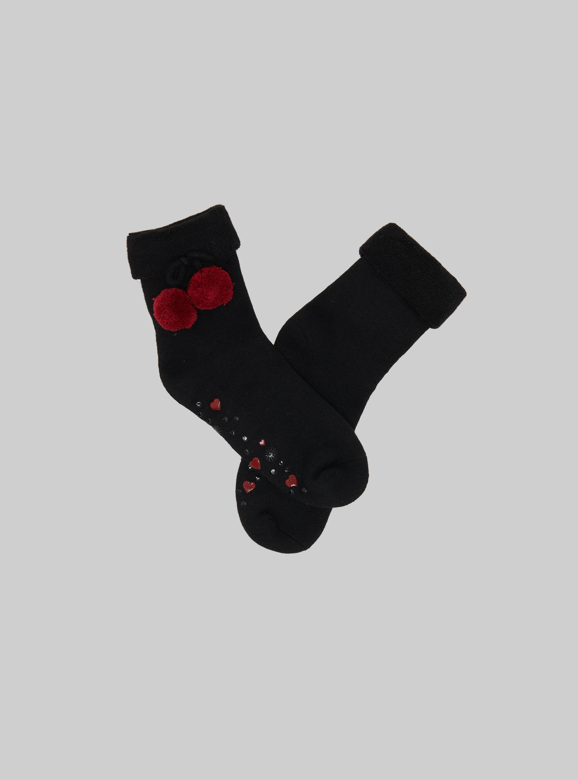 Slip-on socks with pom-poms, BK1 BLACK
