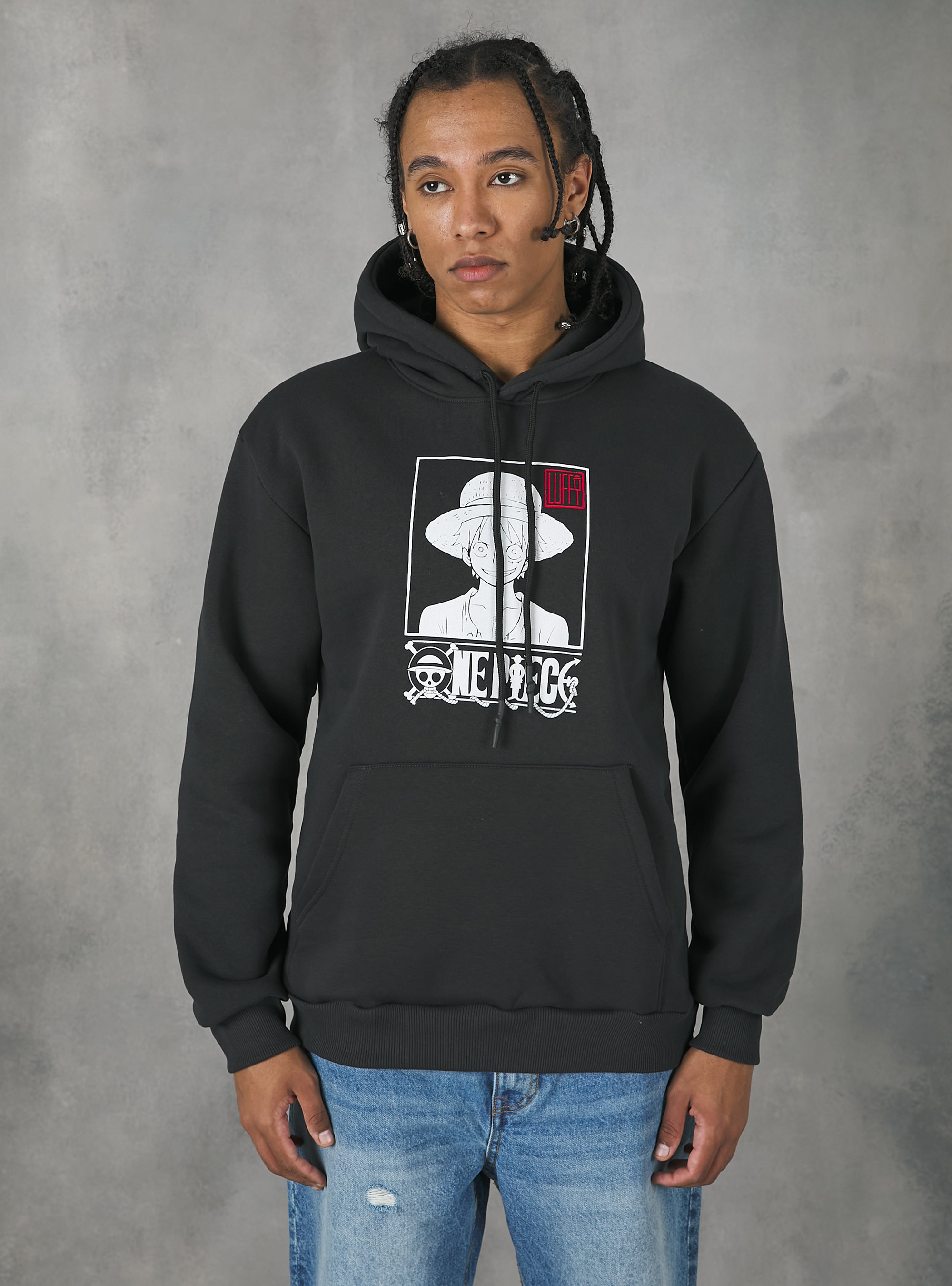 Felpa con grafica one piece, BK3 BLACK CHARCOAL