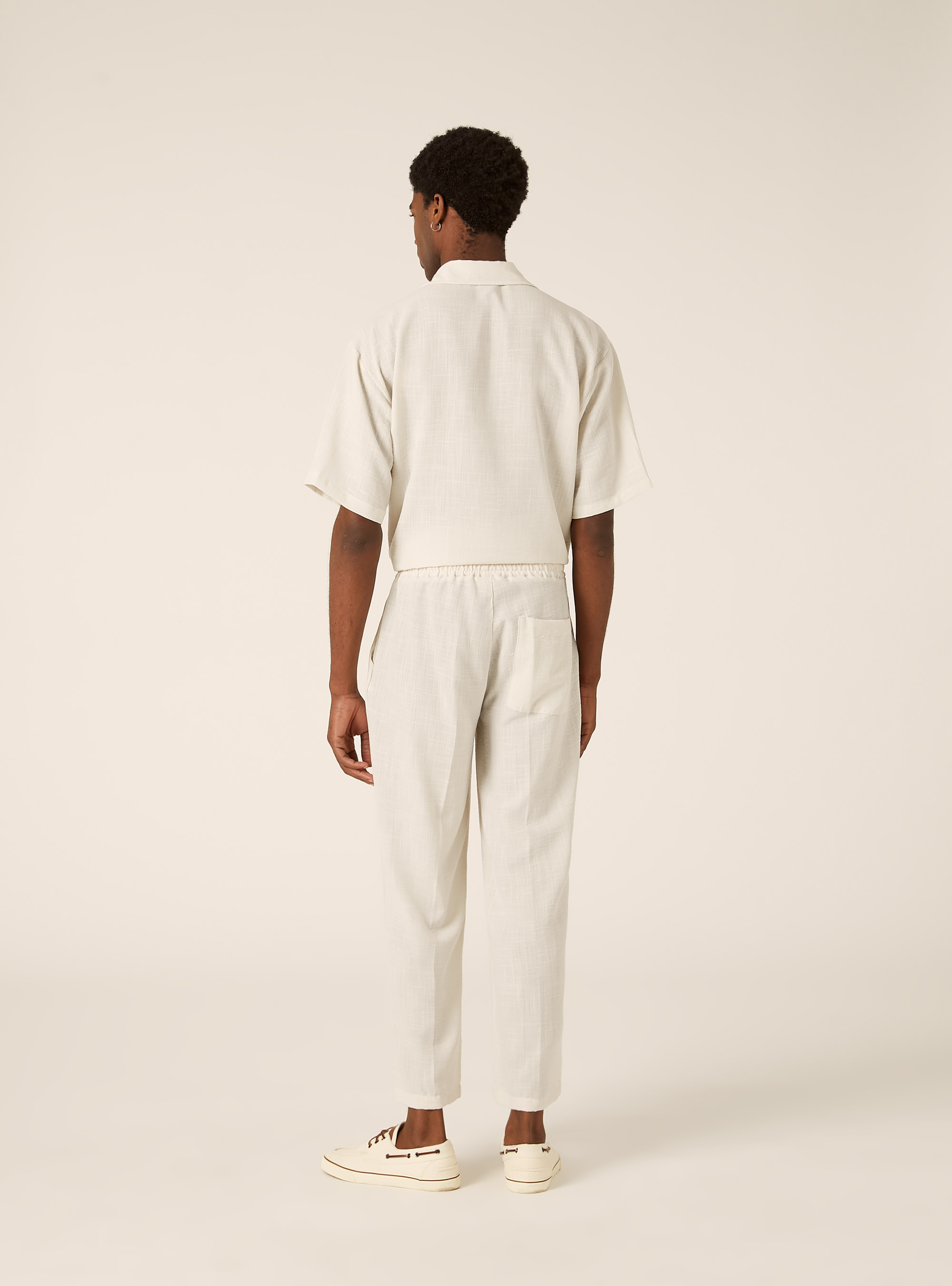 Pantalon Jambe Droite en Tissu Flamm&eacute;, WH1 OFF WHITE