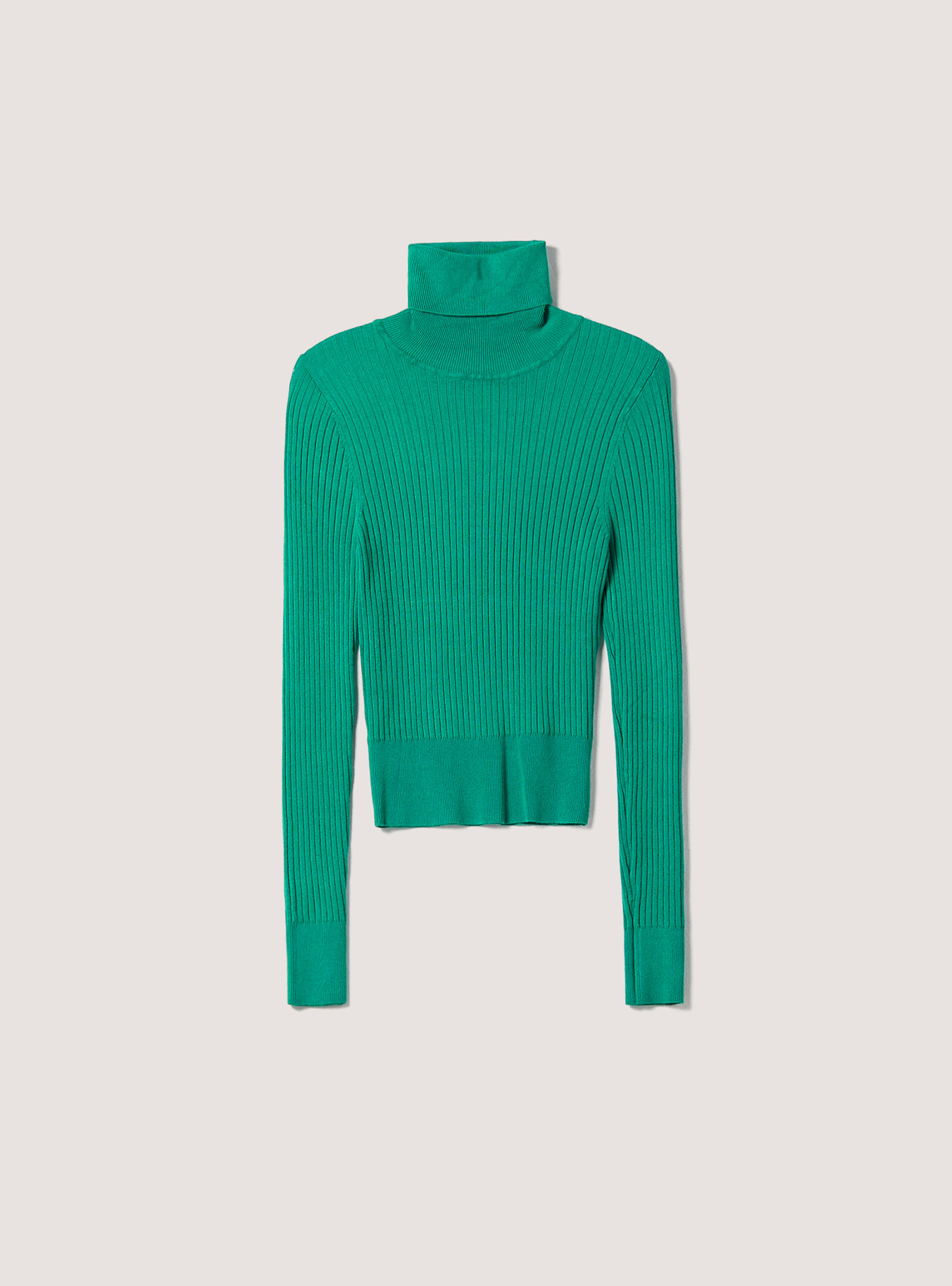 Pullover cropped a collo alto a coste, GN2 GREEN MEDIUM