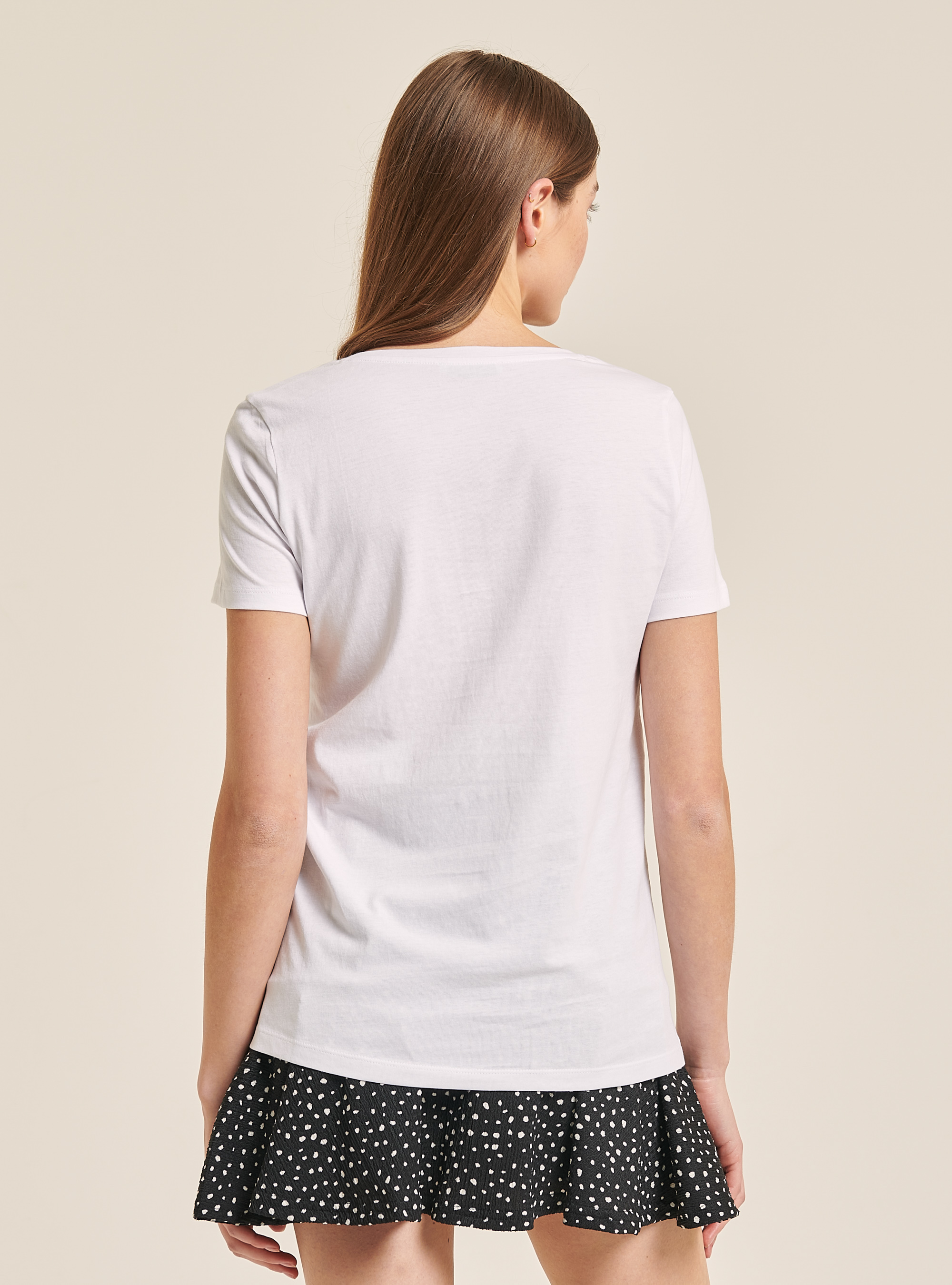 Camiseta en V en algodón, BLANCO