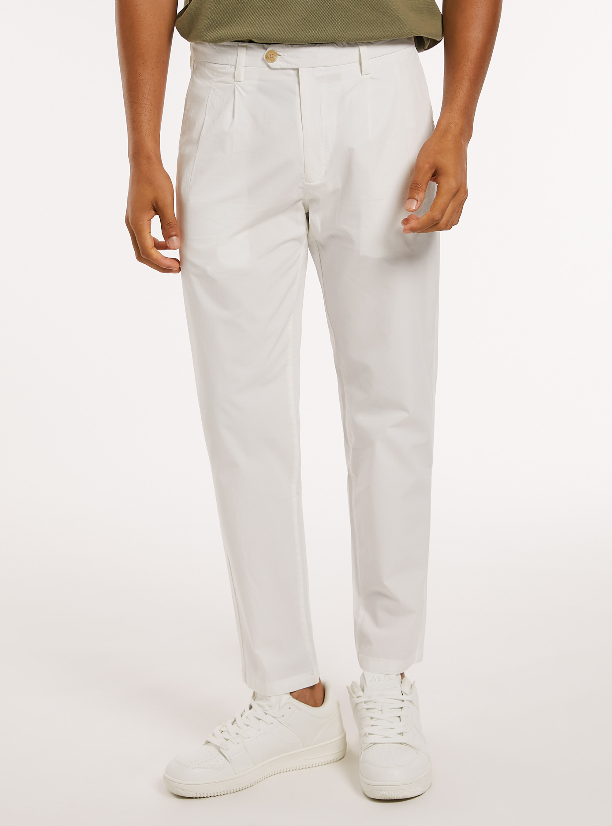 Cotton trousers with double pleats, WH1 OFF WHITE
