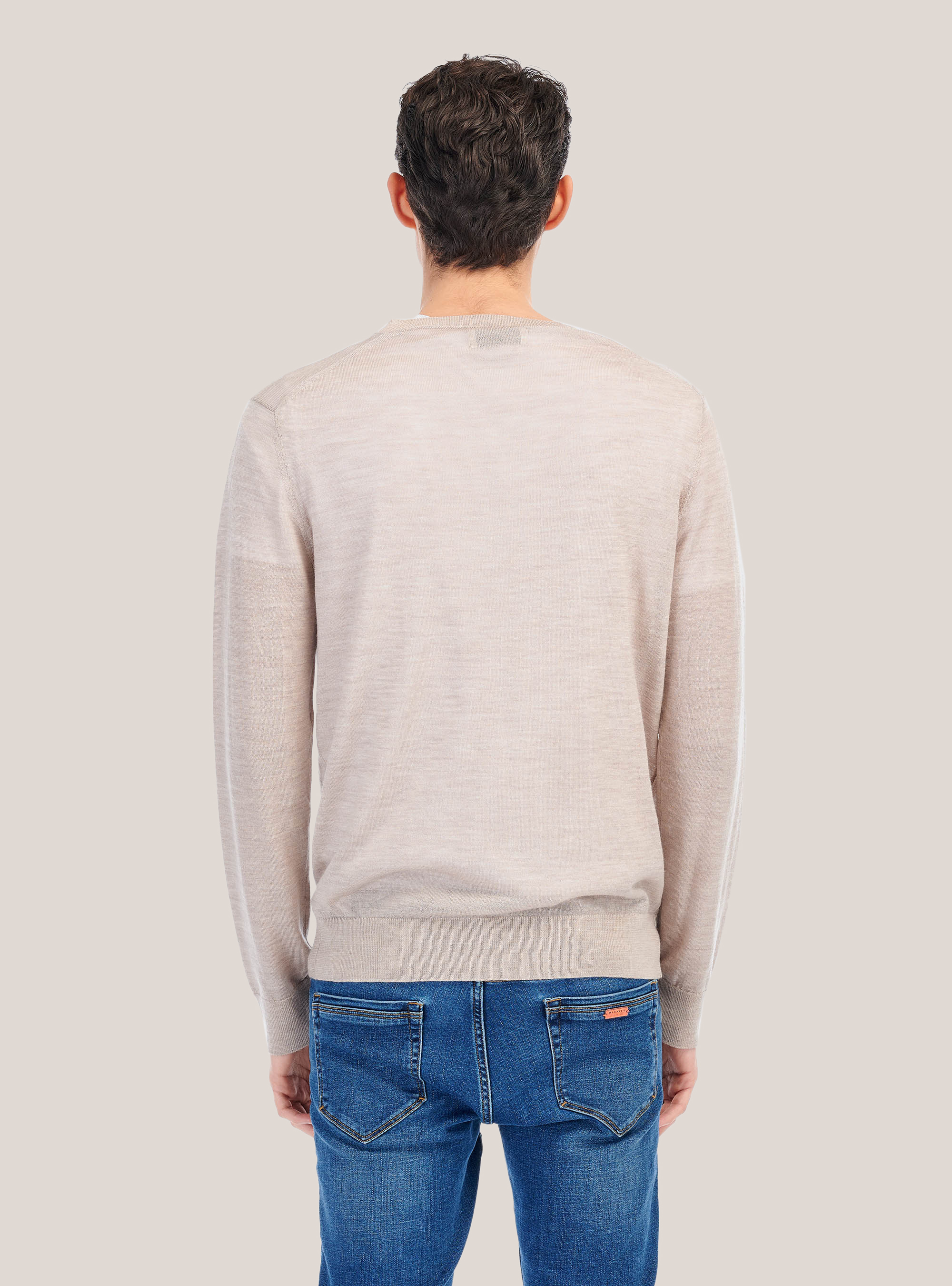 Merino wool v-neck pullover, BEIGE