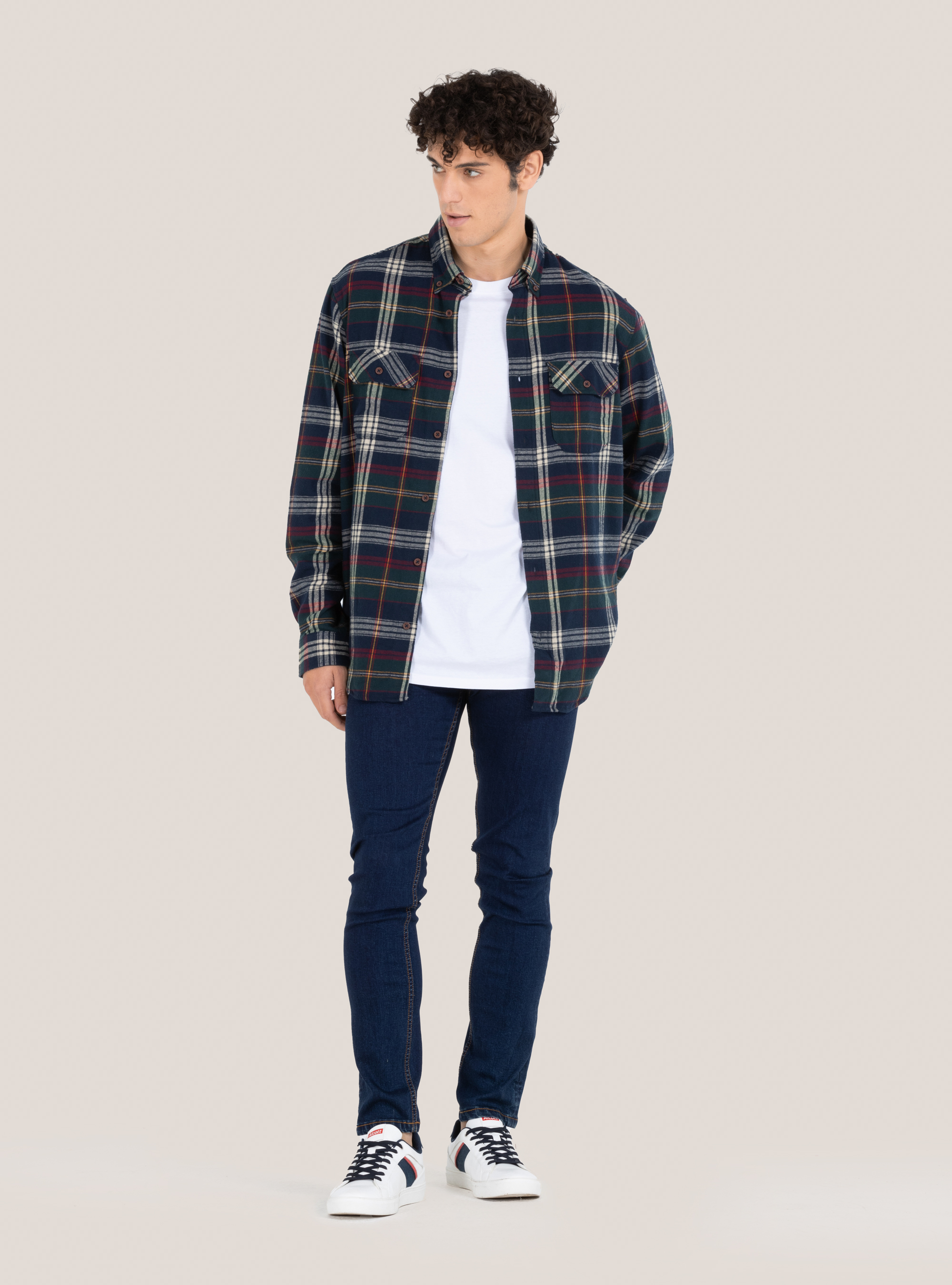 Camicia a quadri in flanella, C086 MILK