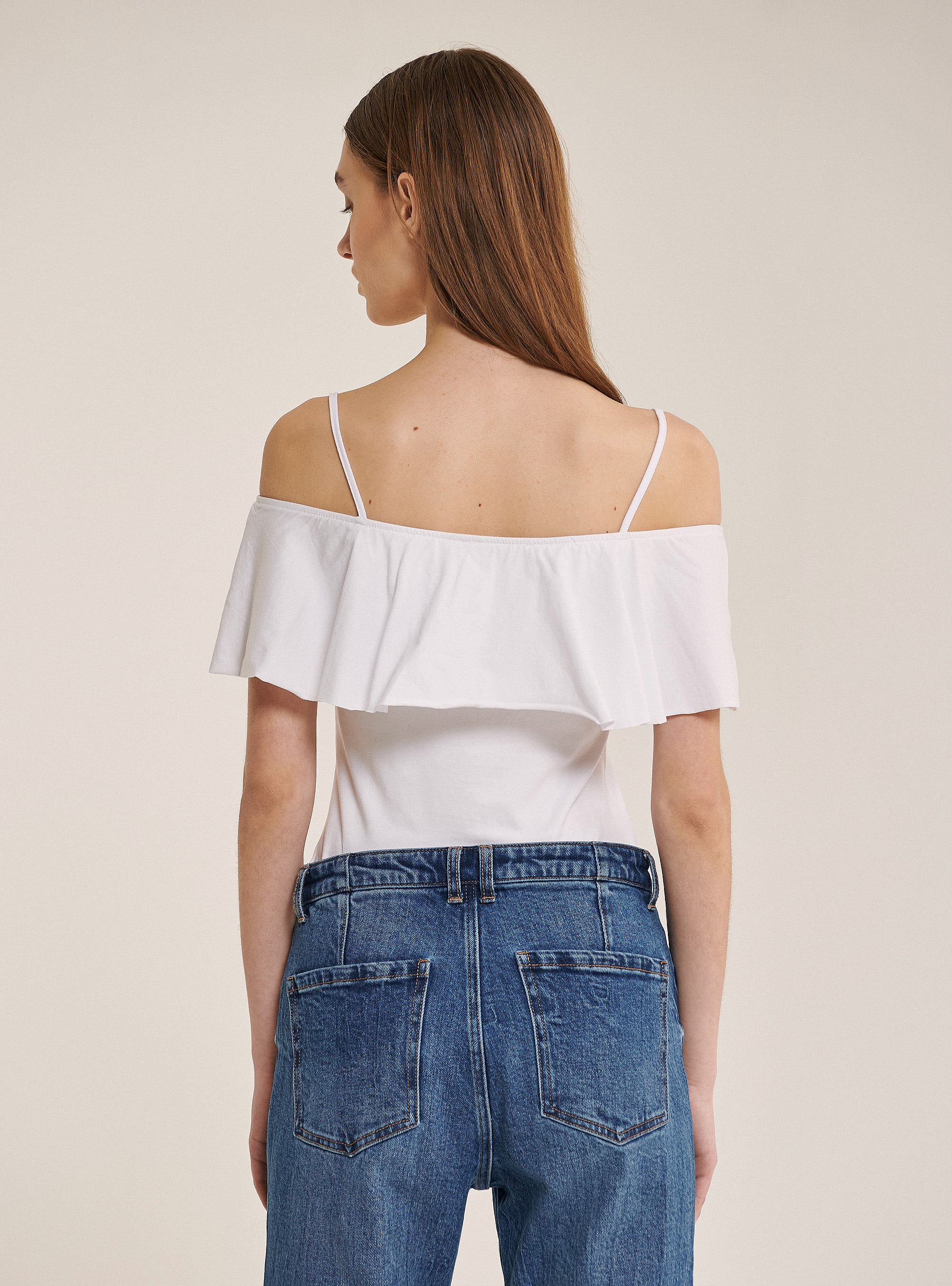 Cotton bodysuit with ruffles, WHITE