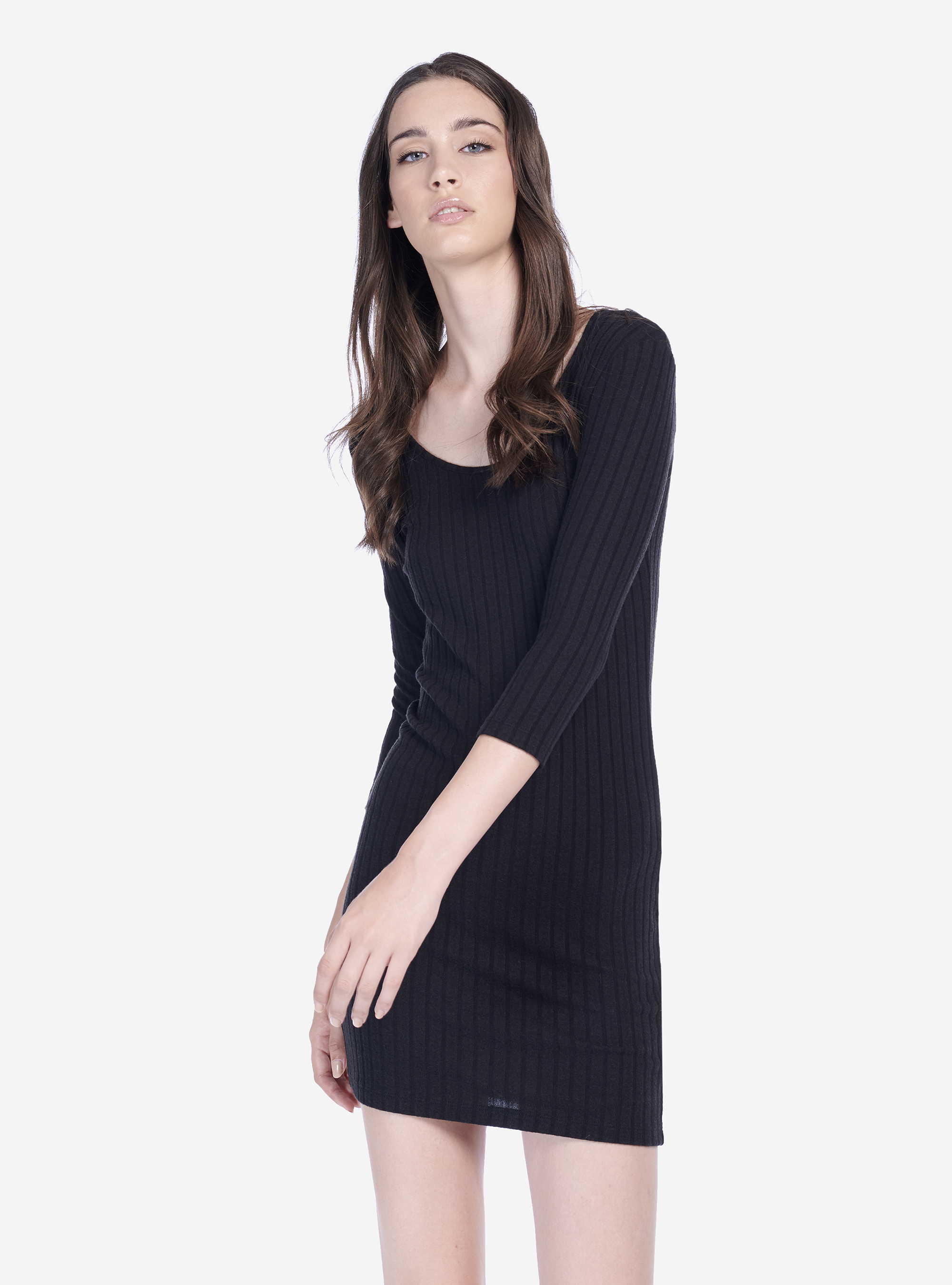 Vestito corto maniche 3/4 con cerniera sul retro, NERO