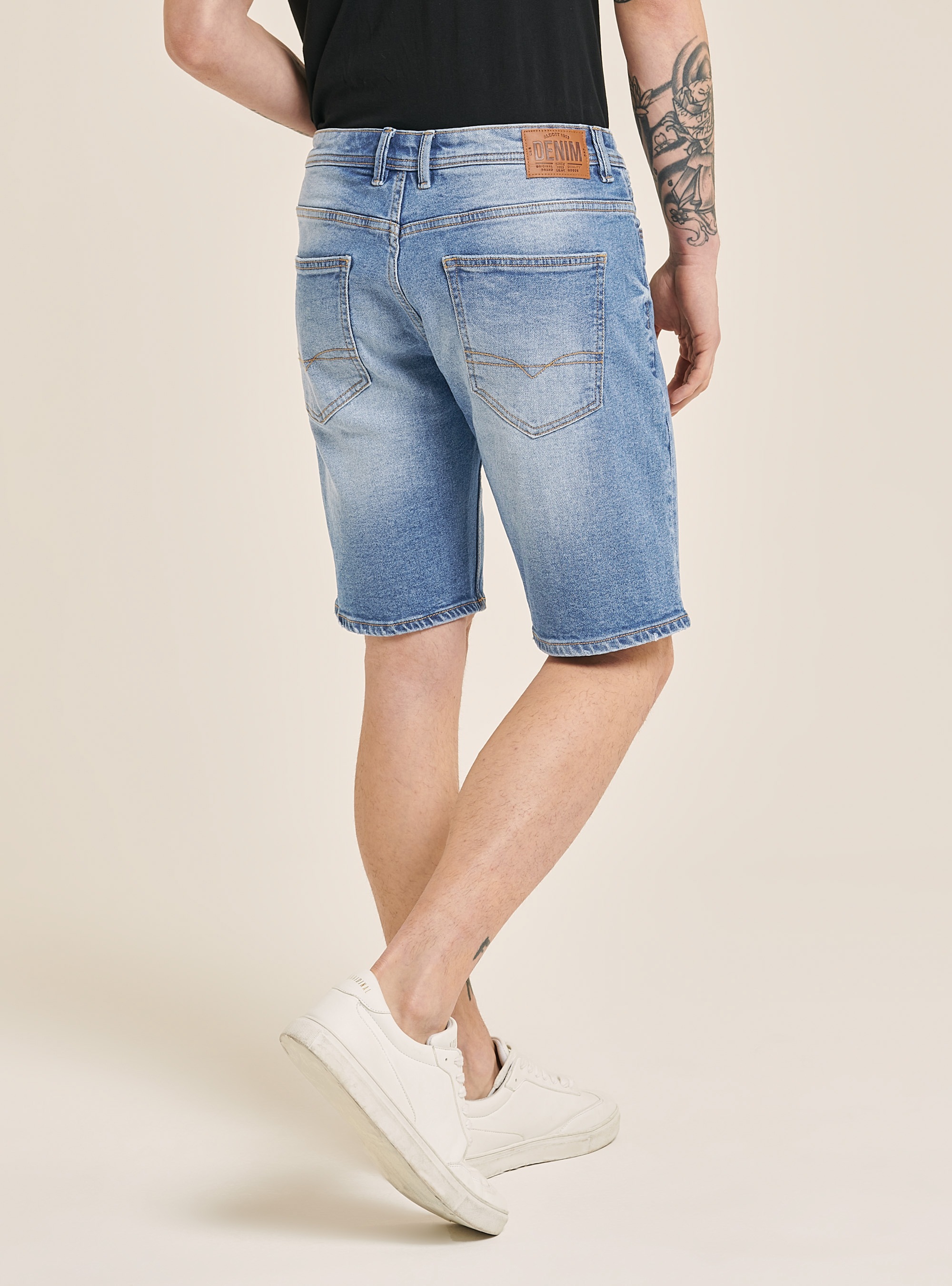Stretch denim slim fit bermuda shorts, BLUE