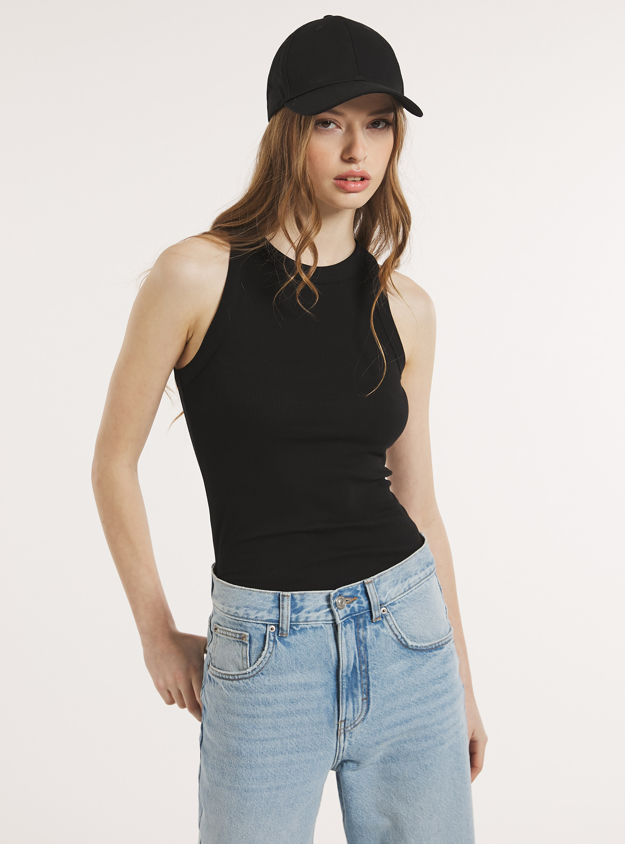 Geripptes Tanktop aus Baumwolle, BK1 BLACK