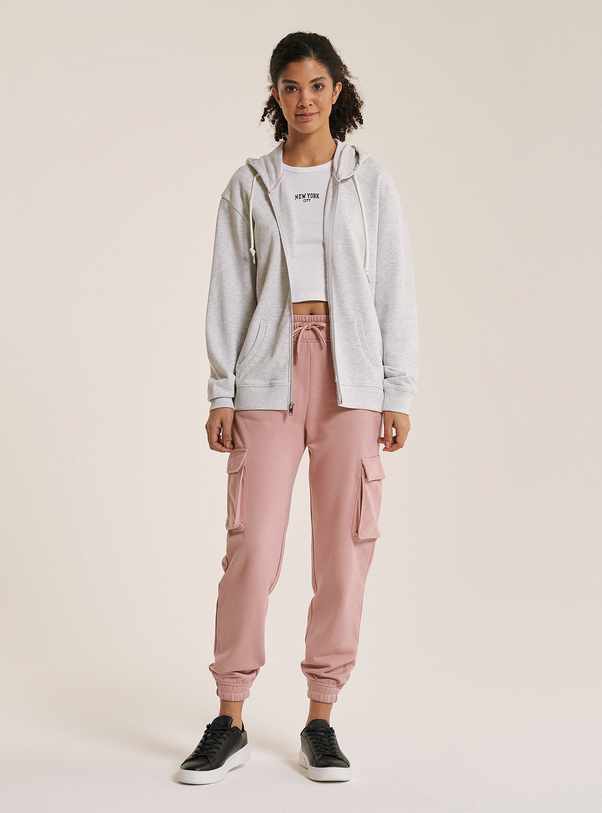 Sudadera basic con cremallera y capucha, C148 ICE MELANGE