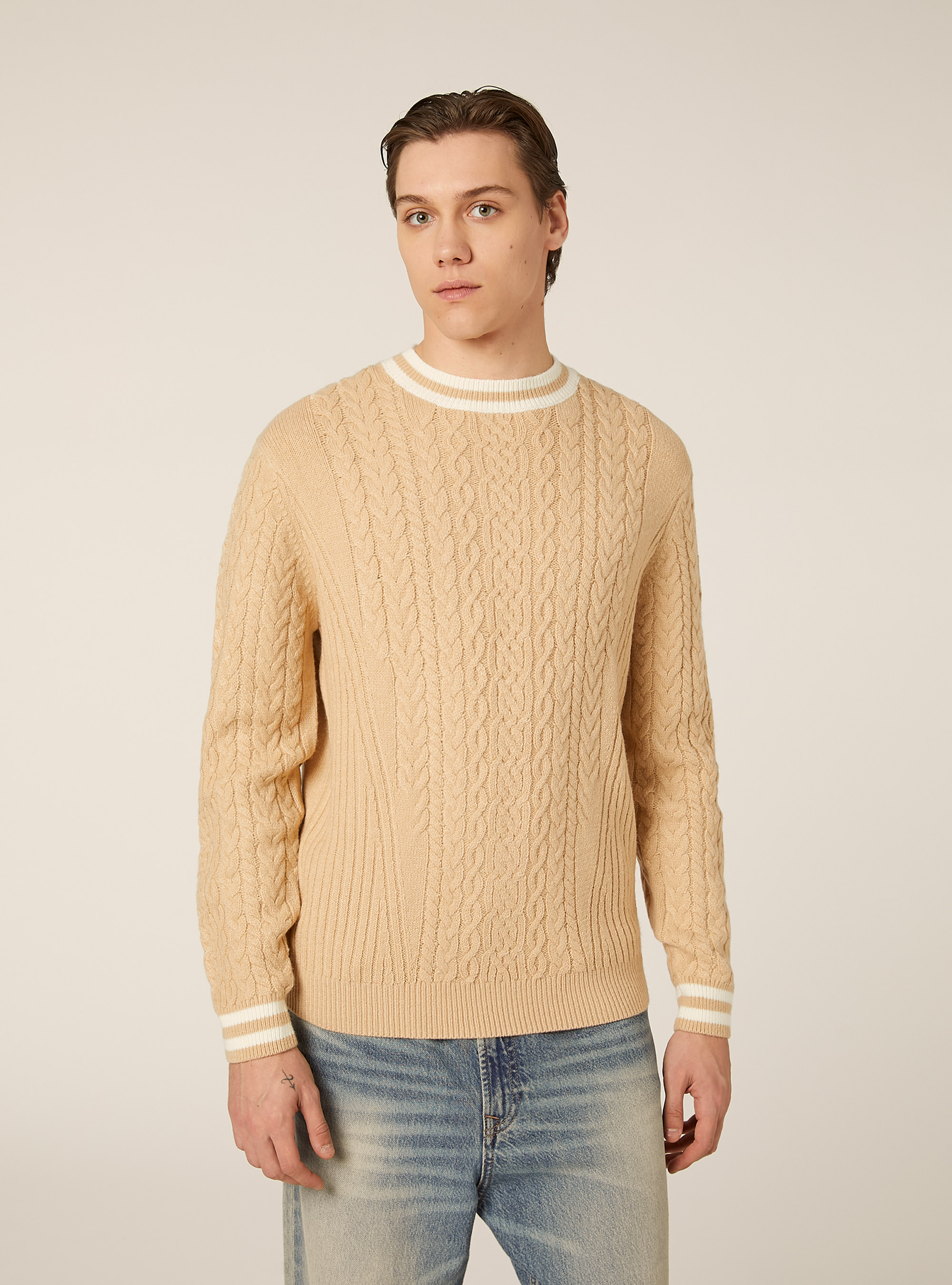 Maglione con con in rib a contrasto, TB2 TOBACCO MEDIUM