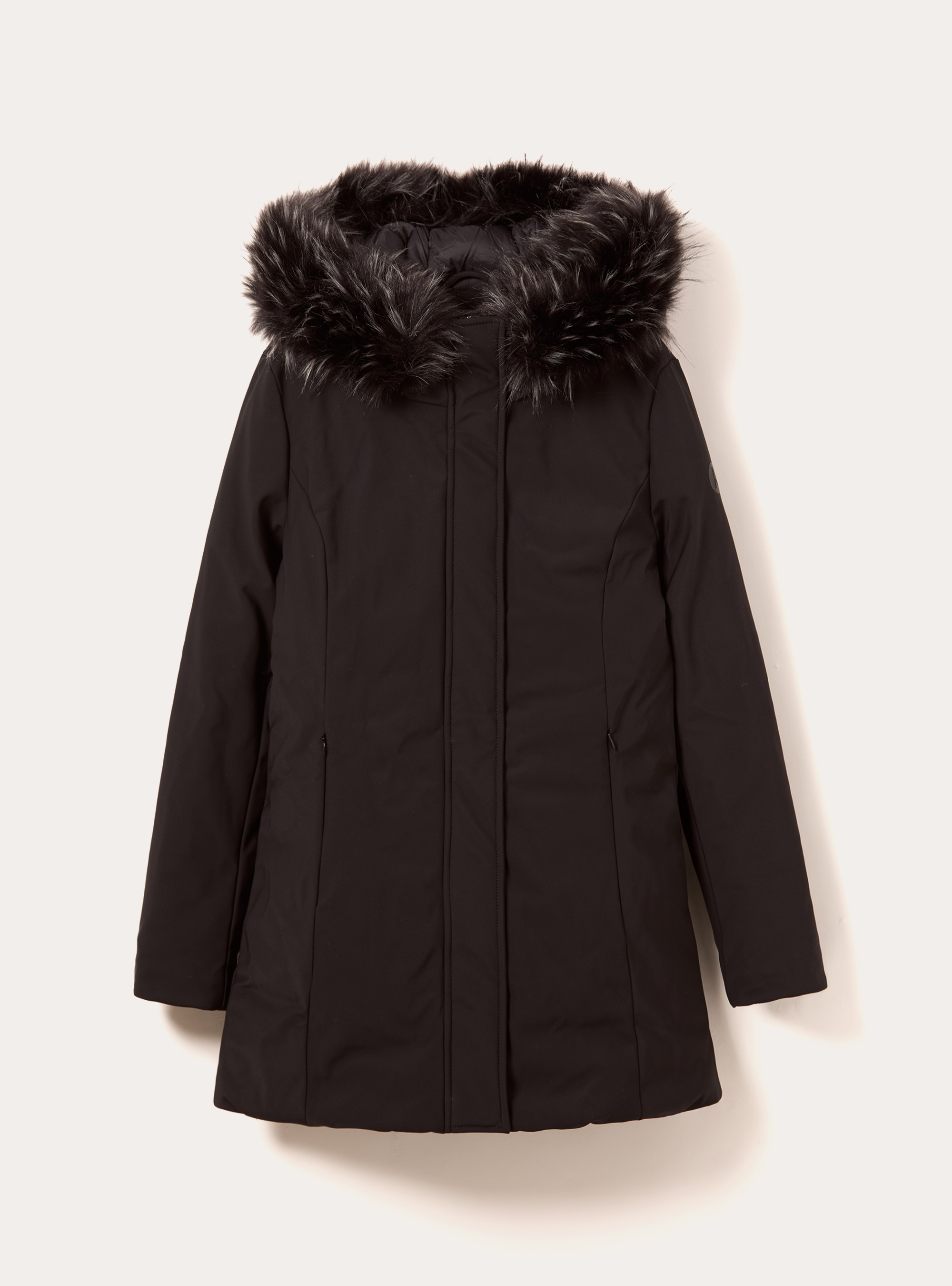 Giubbotto tecnico con cappuccio con pelliccia, BK1 BLACK