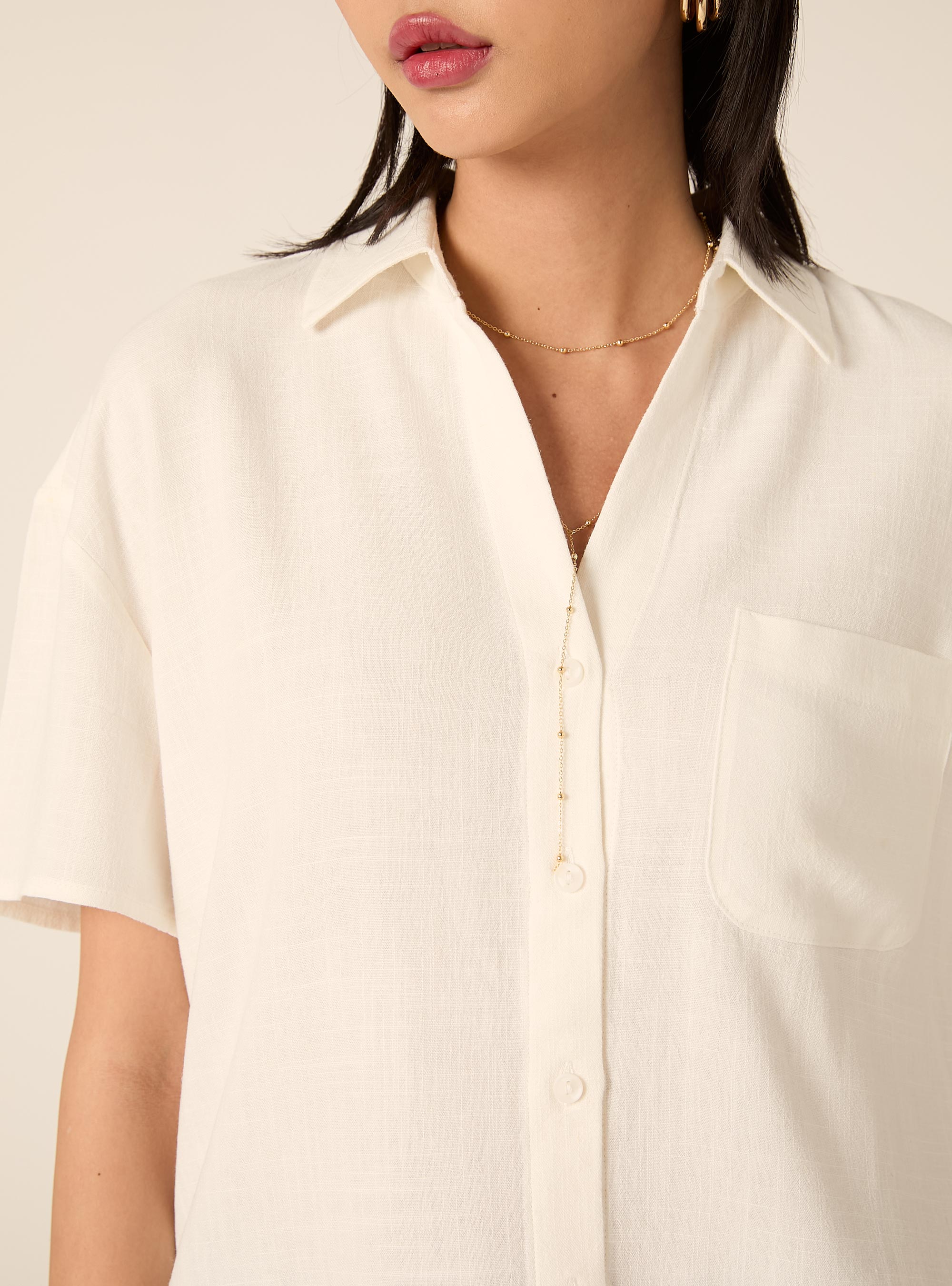 Camisa cropped de mezcla de lino, WH2 WHITE