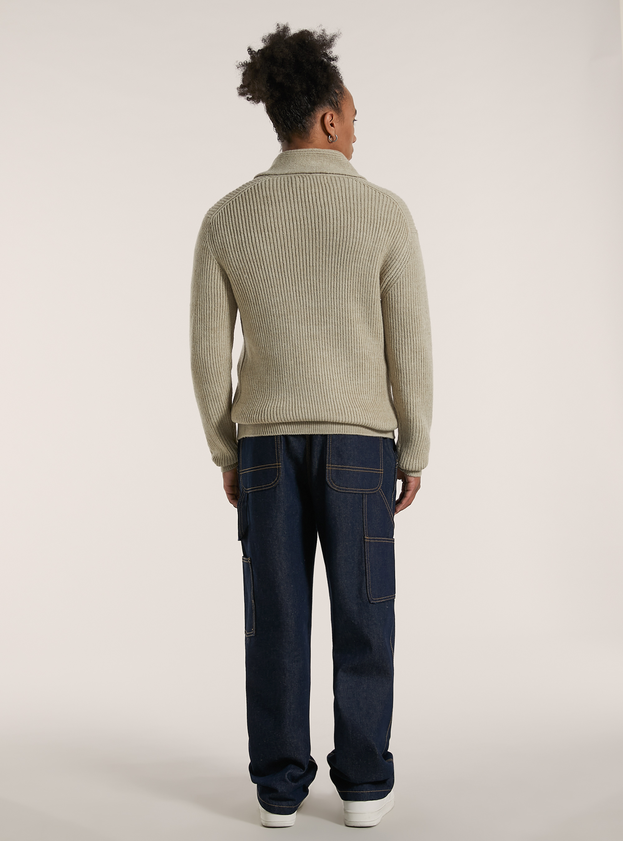 Soft ribbed pullover with raised collar, MBG2 BEIGE MEL MED