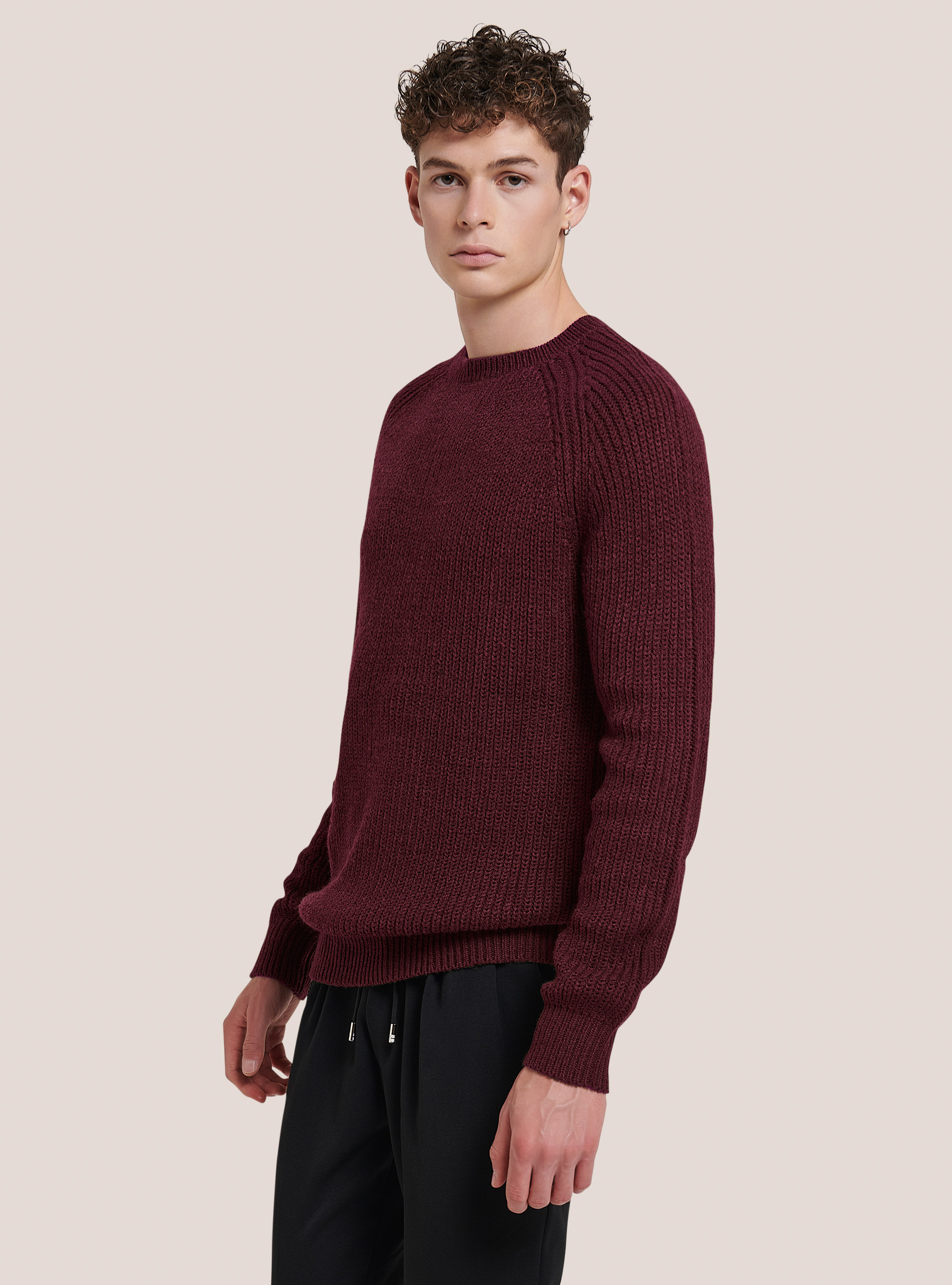Pullover girocollo a costa inglese, BO2 BORDEAUX MEDIUM