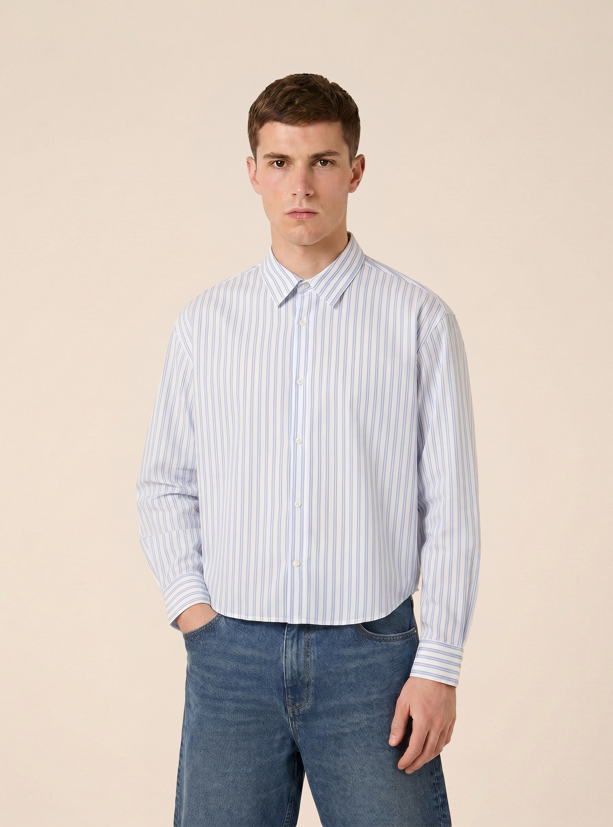 Striped poplin shirt, AZ2 AZURE MEDIUM