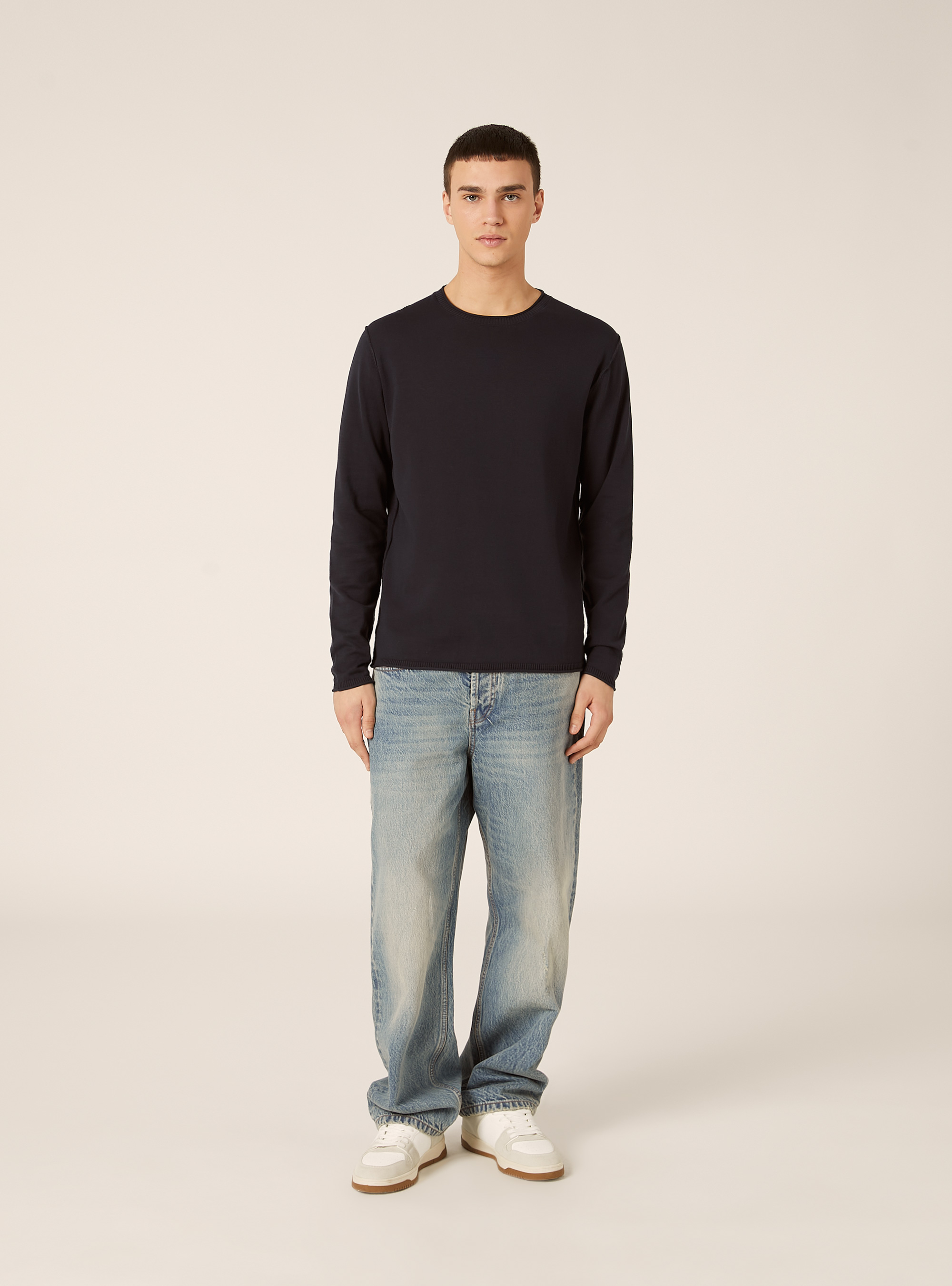 Pullover girocollo in cotone, NA2 NAVY MEDIUM