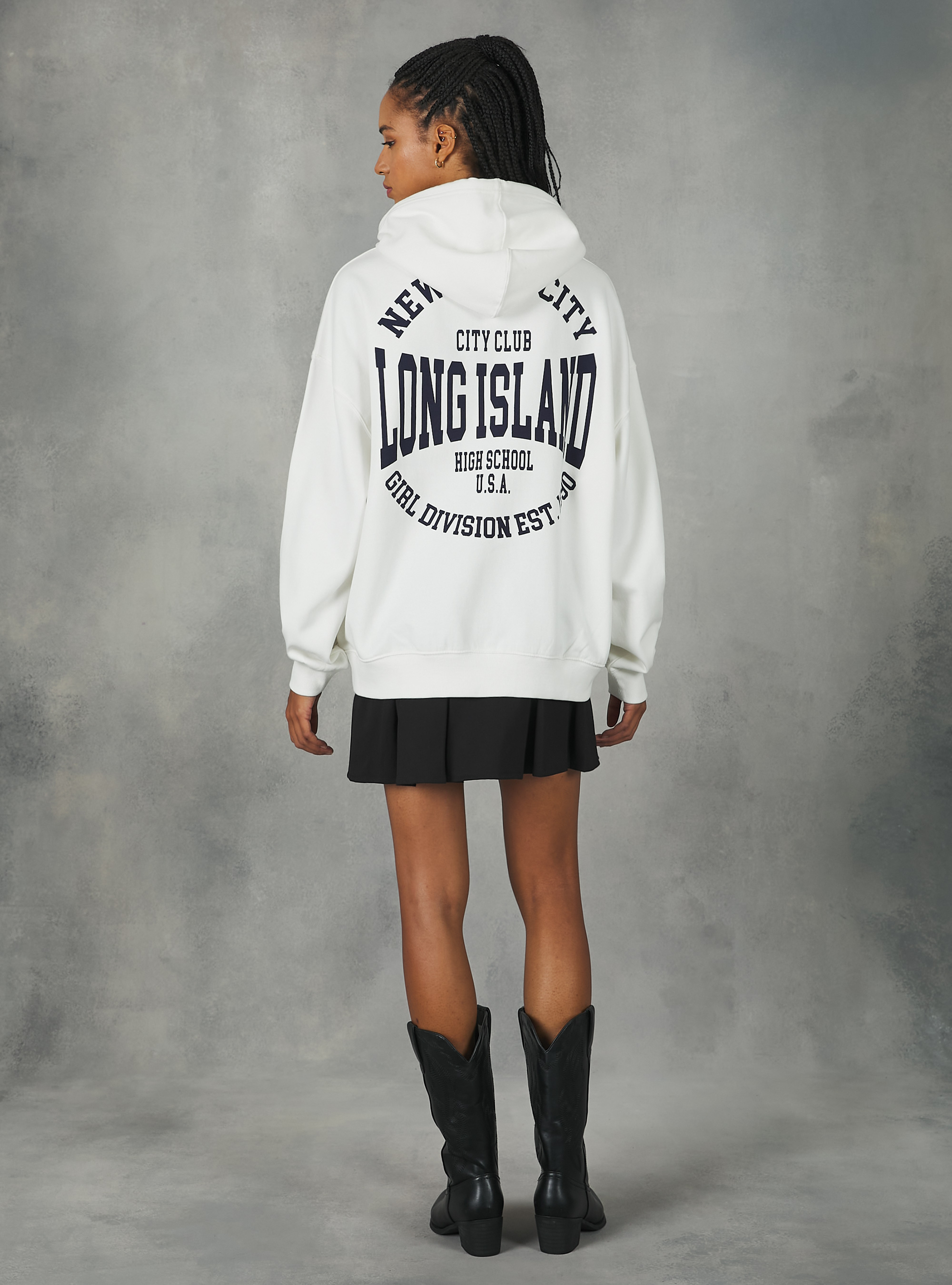 Sweatshirt avec imprim&eacute; coll&egrave;ge et capuche, WH2 WHITE