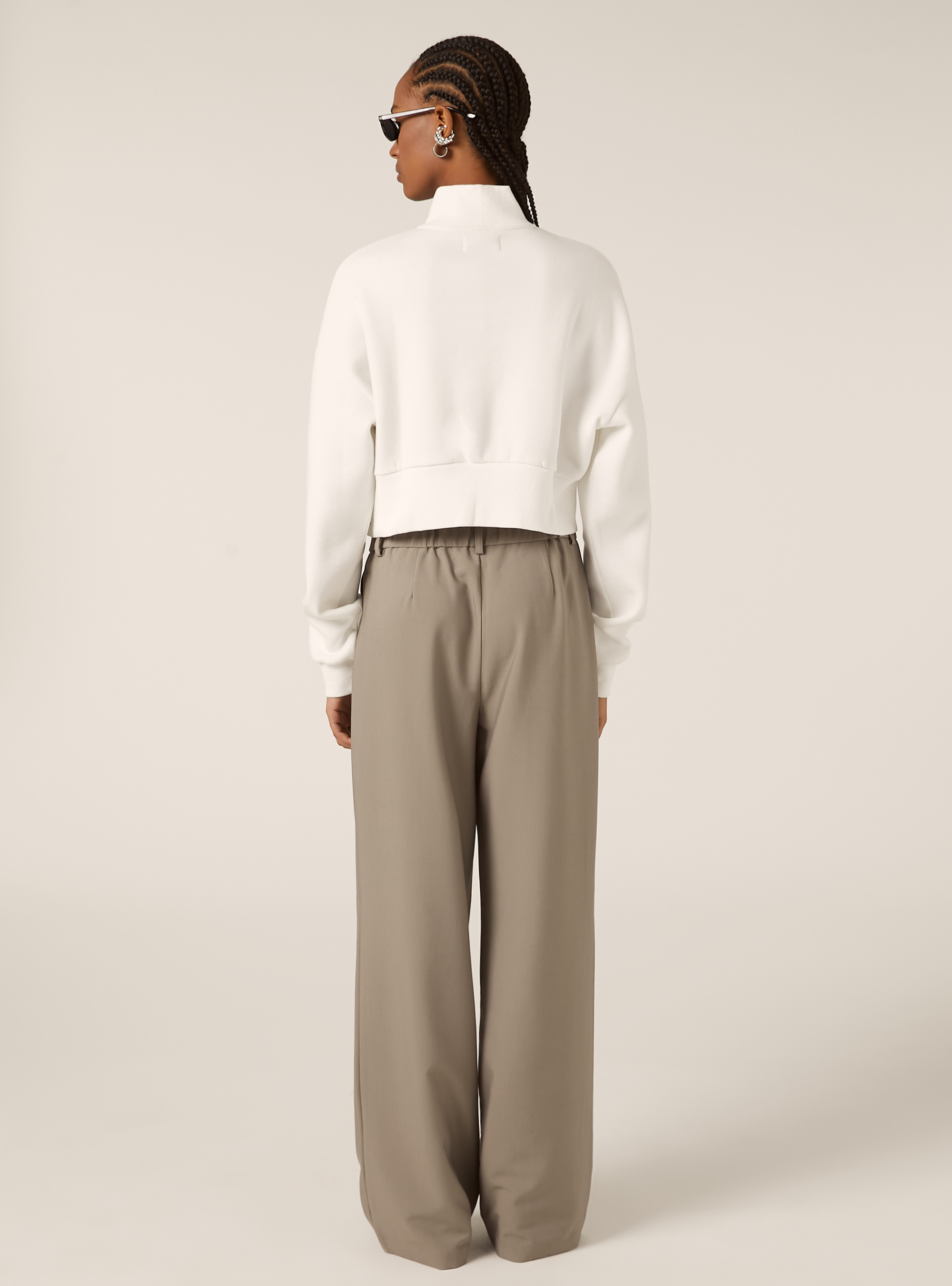 Sudadera corta con cuello y cremallera, WH2 WHITE