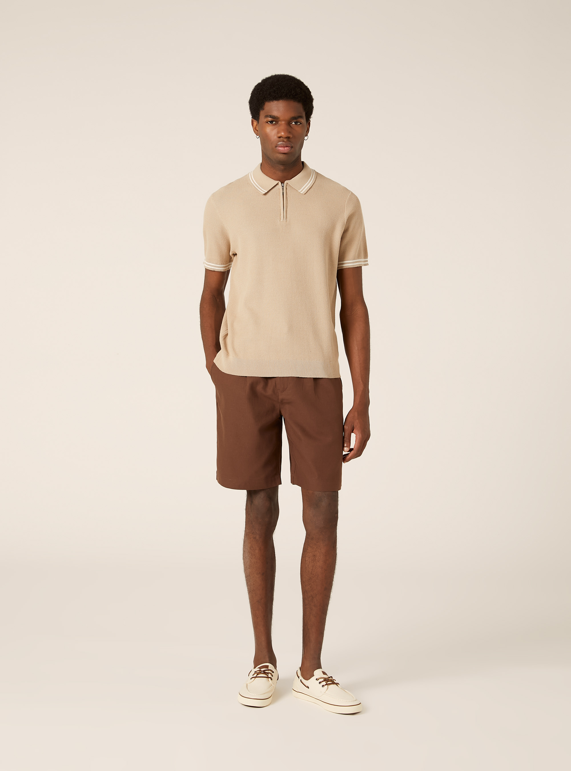 Knit polo shirt with half-zip, BG2 BEIGE MEDIUM