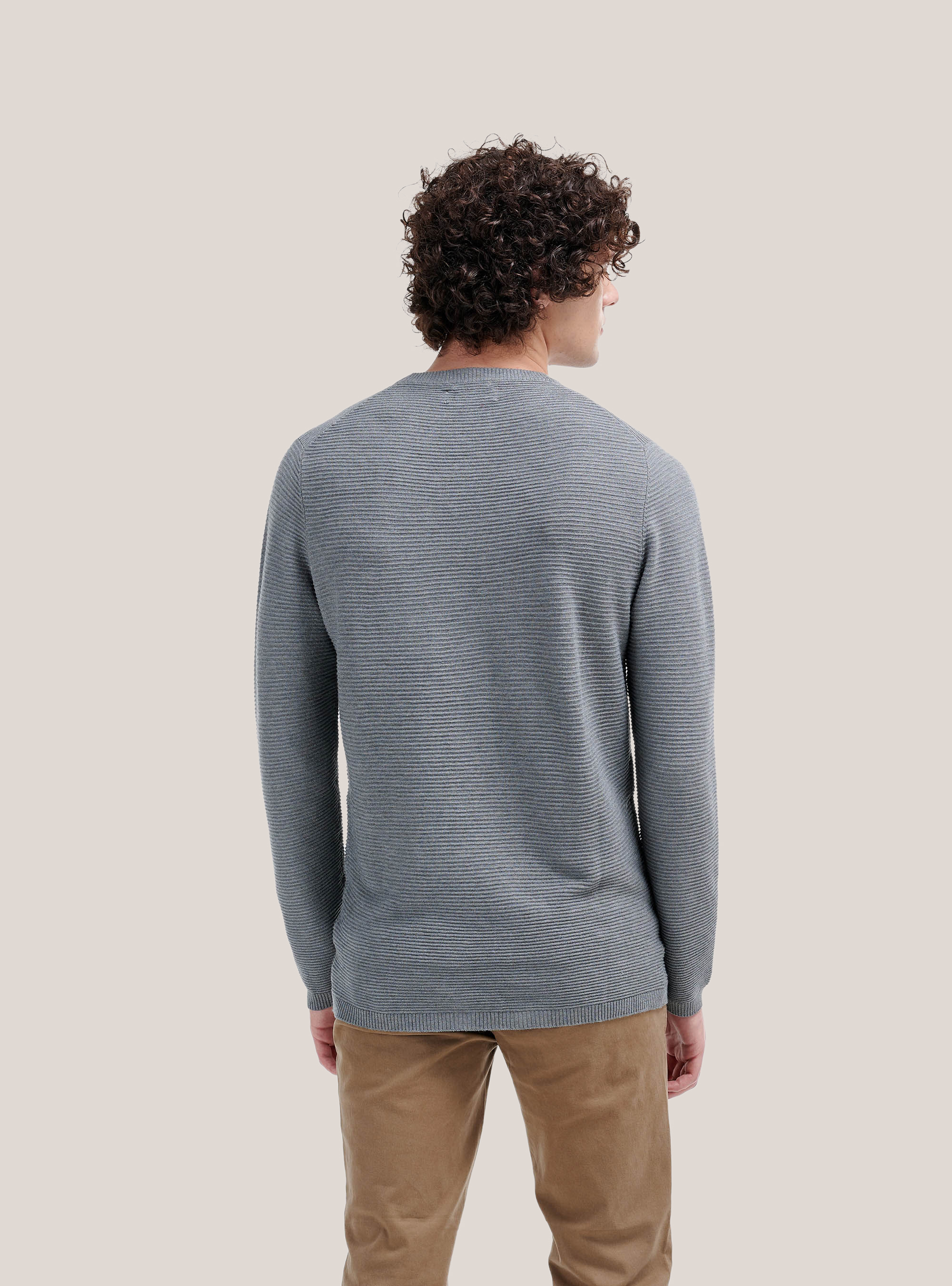 Structured knit crewneck pullover, GREY MELANGE