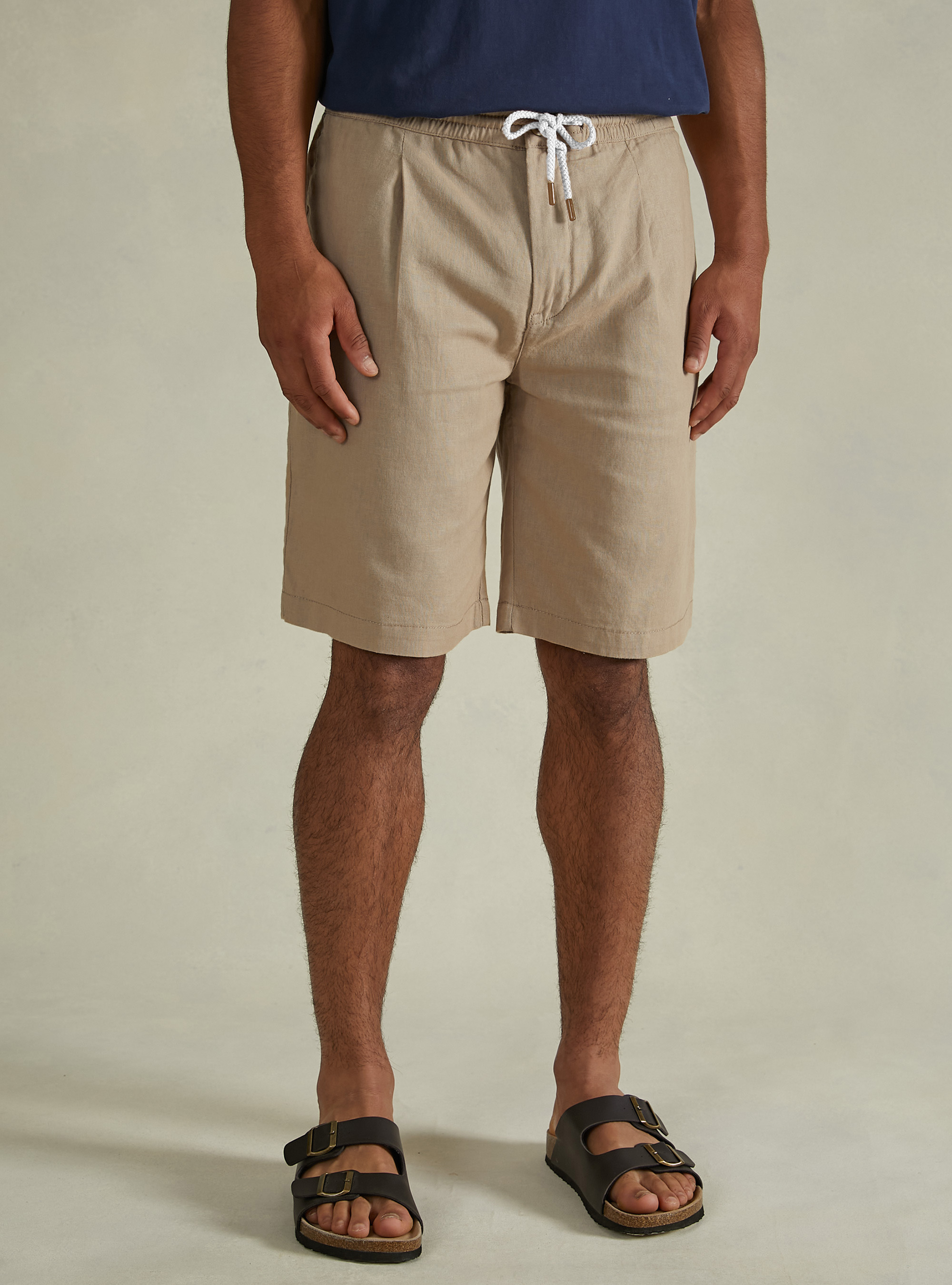 Linen Bermuda Shorts with Drawstring, BG2 BEIGE MEDIUM
