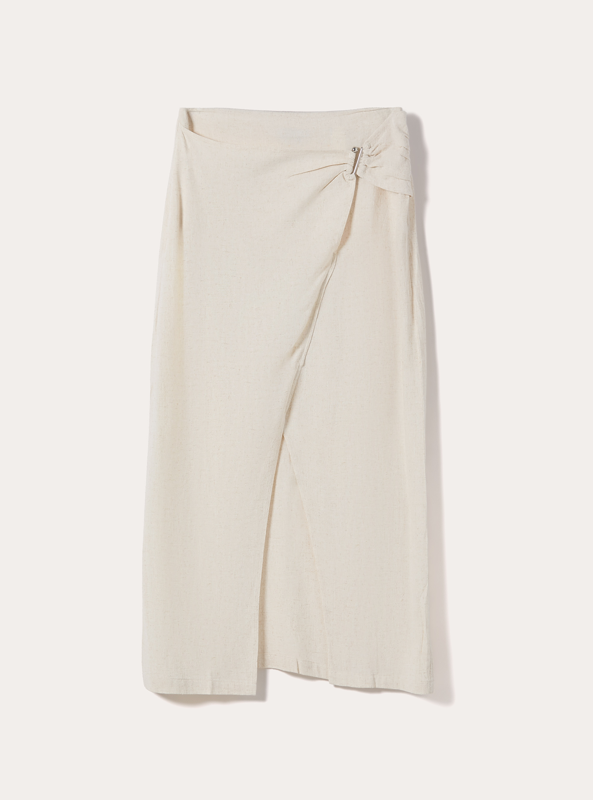 Gonna midi asimmetrica in misto lino, MBG3 BEIGE MEL LIGHT