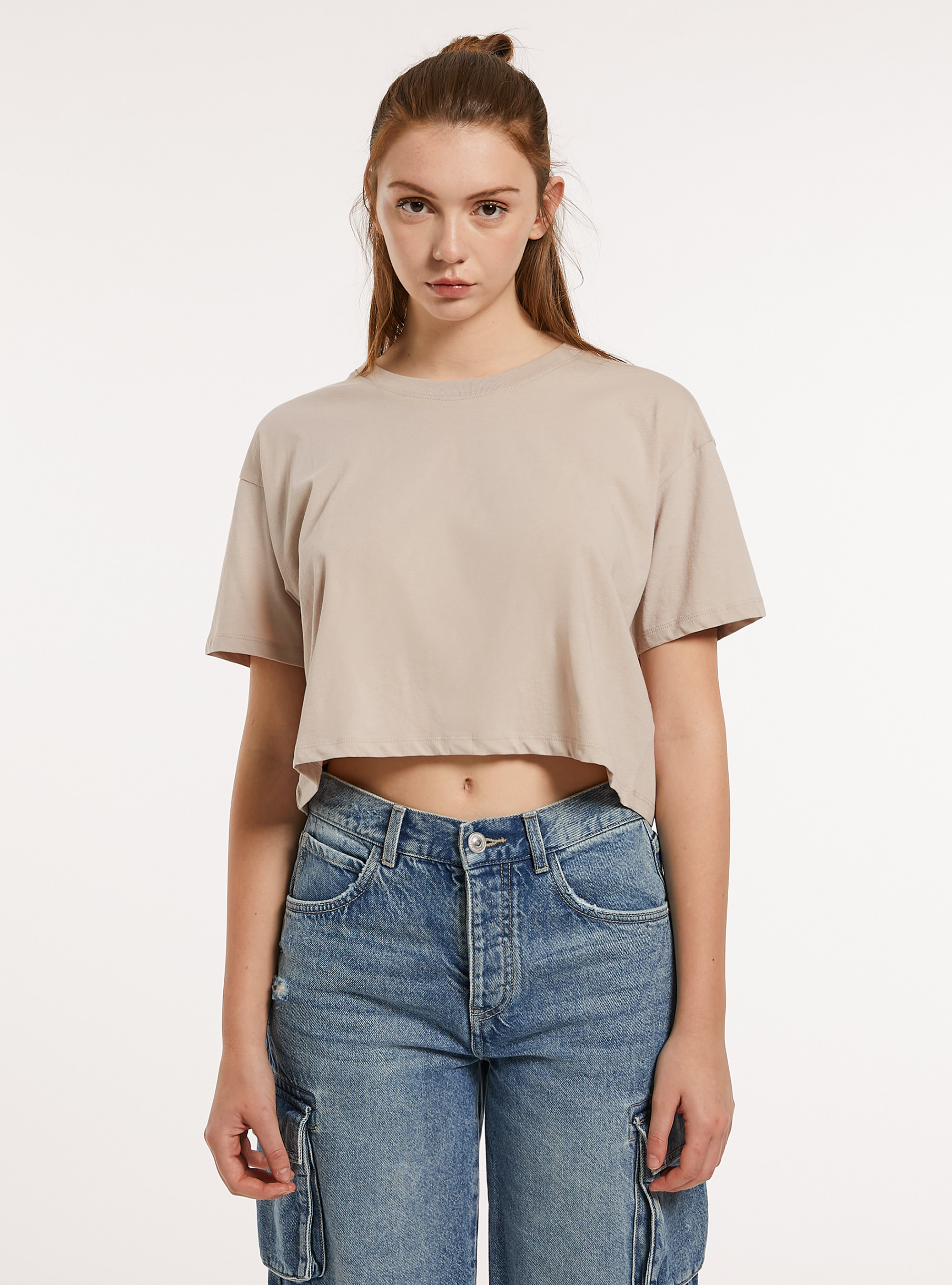 Camiseta corta de algodón, BG3 BEIGE LIGHT