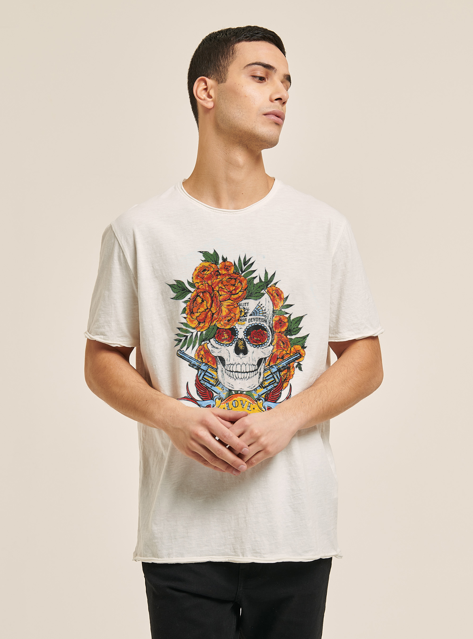 T-shirt avec imprim&eacute; tatouage, C008 OFF WHITE