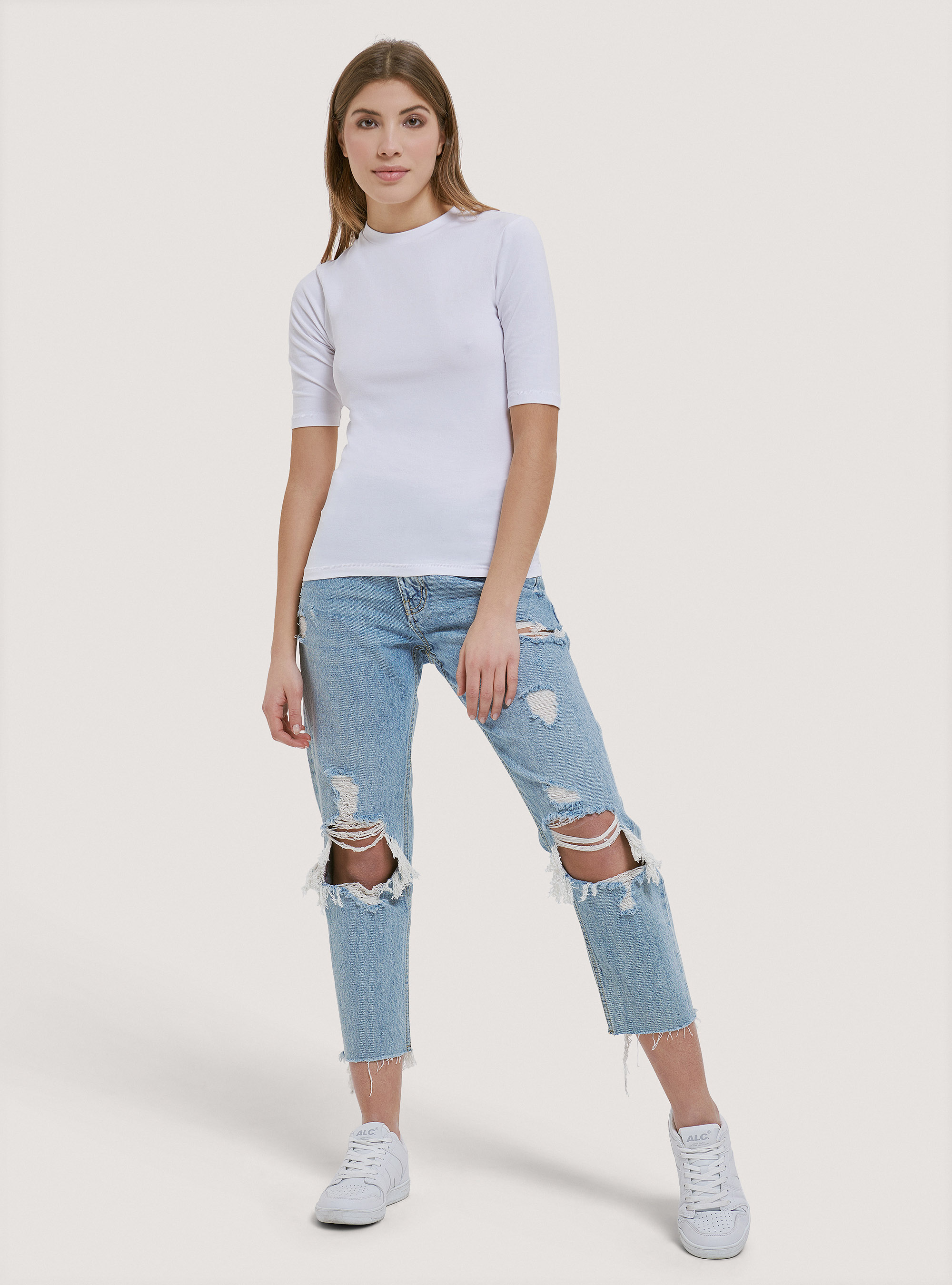 T-shirt de base &agrave; coupe &eacute;troite, C099 WHITE