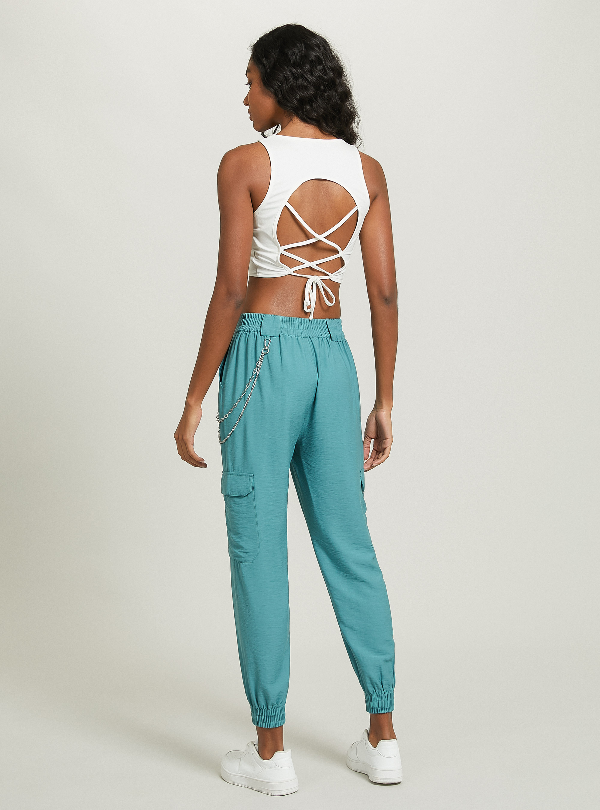 Lace up crop top, WH2 WHITE