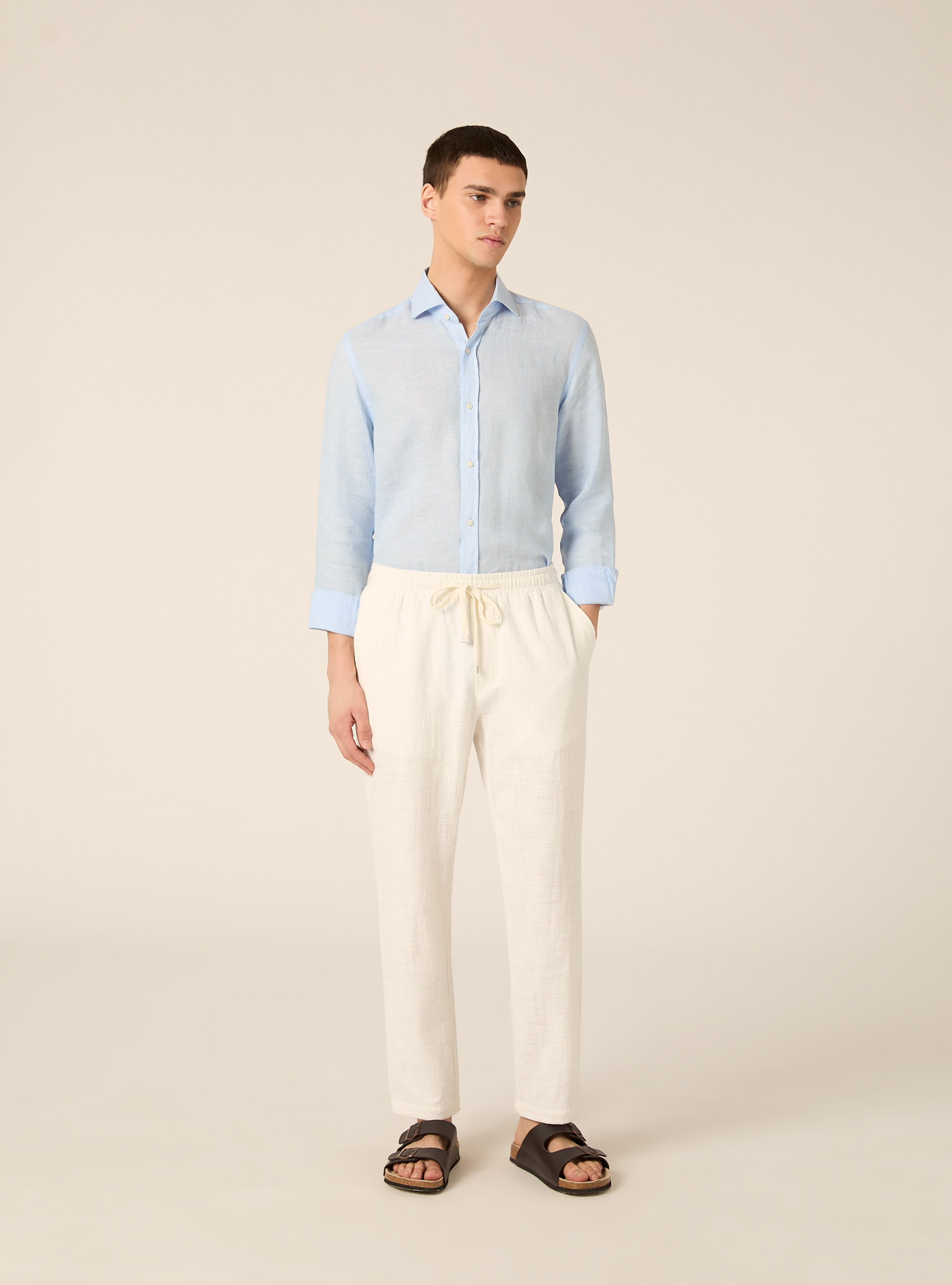 Pantaloni in cotone con laccio in vita, WH2 WHITE