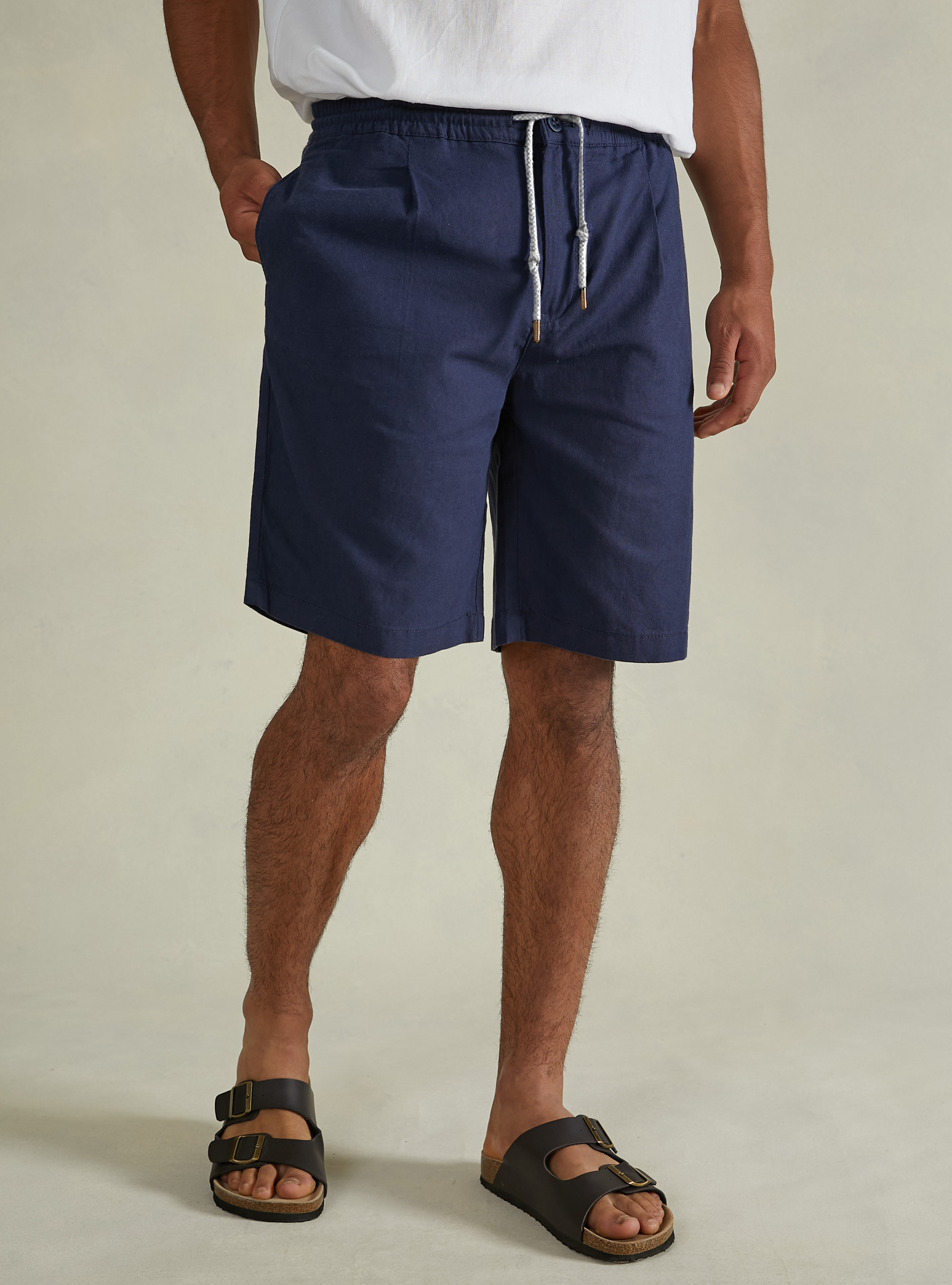 Bermudashorts aus Leinen mit Kordelzug, NA2 NAVY MEDIUM