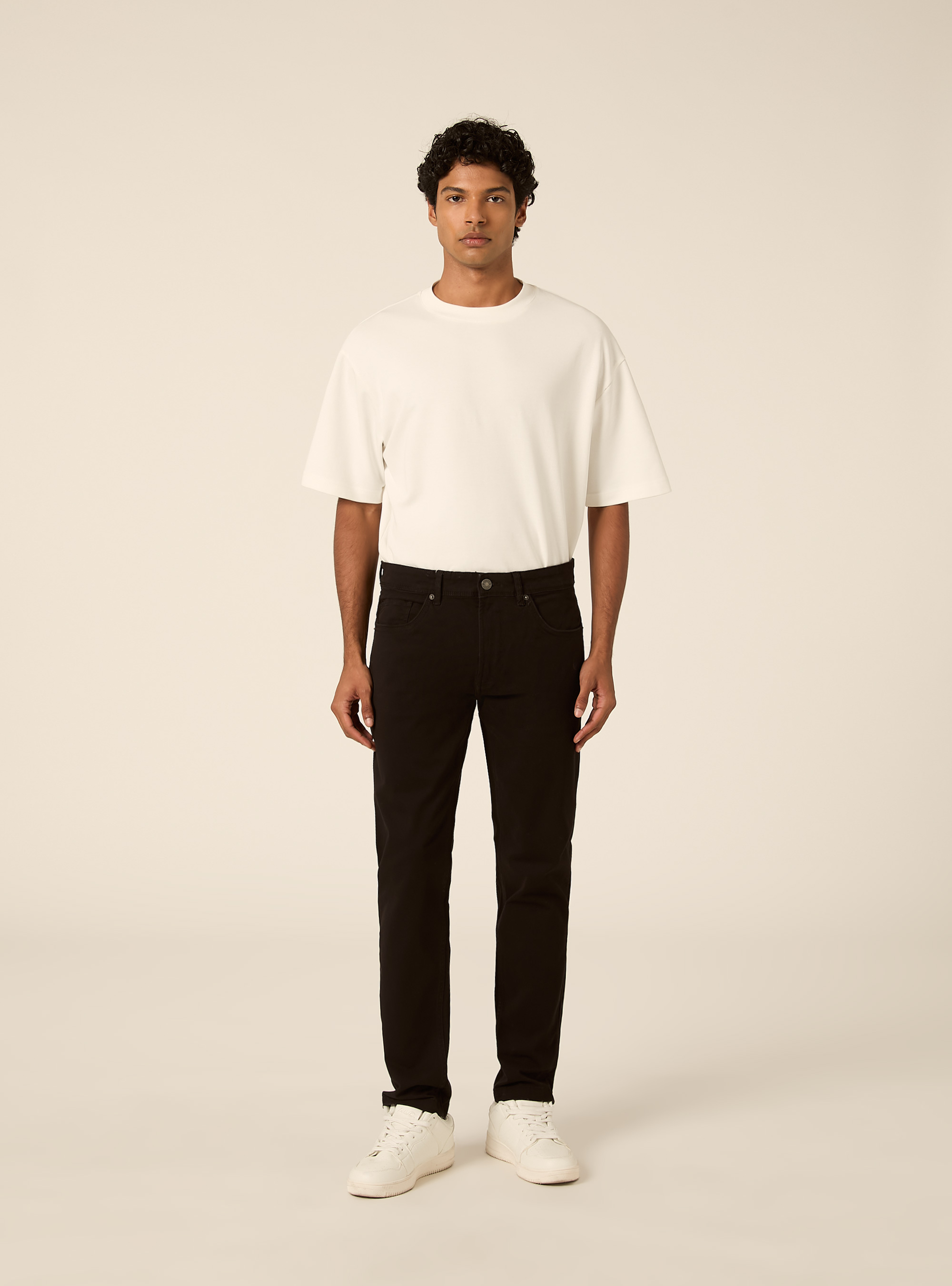 Pantaloni 5 tasche in twill, BK1 BLACK