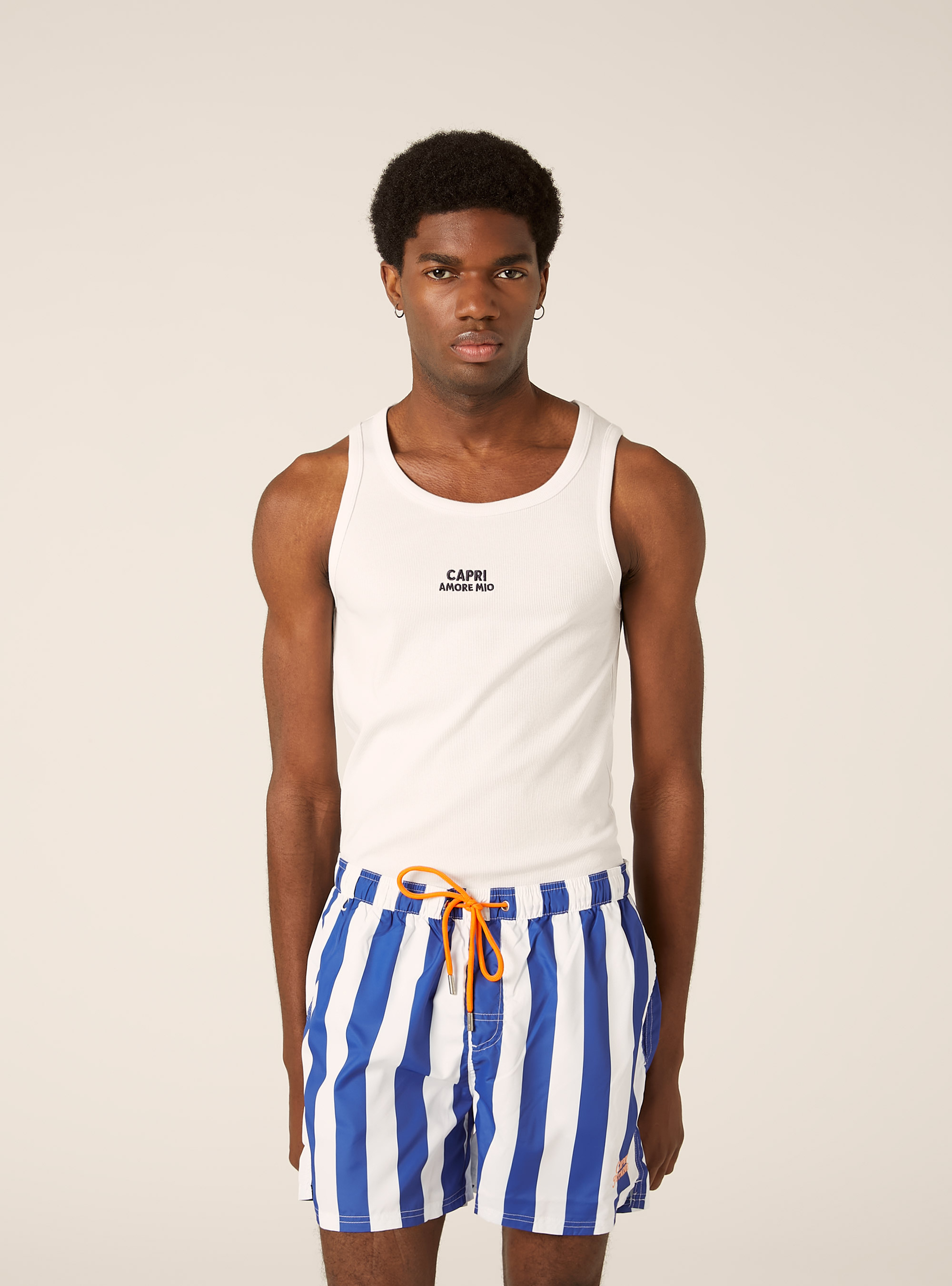 Canotta  in rib con ricamo capri amore mio, WH3 WHITE