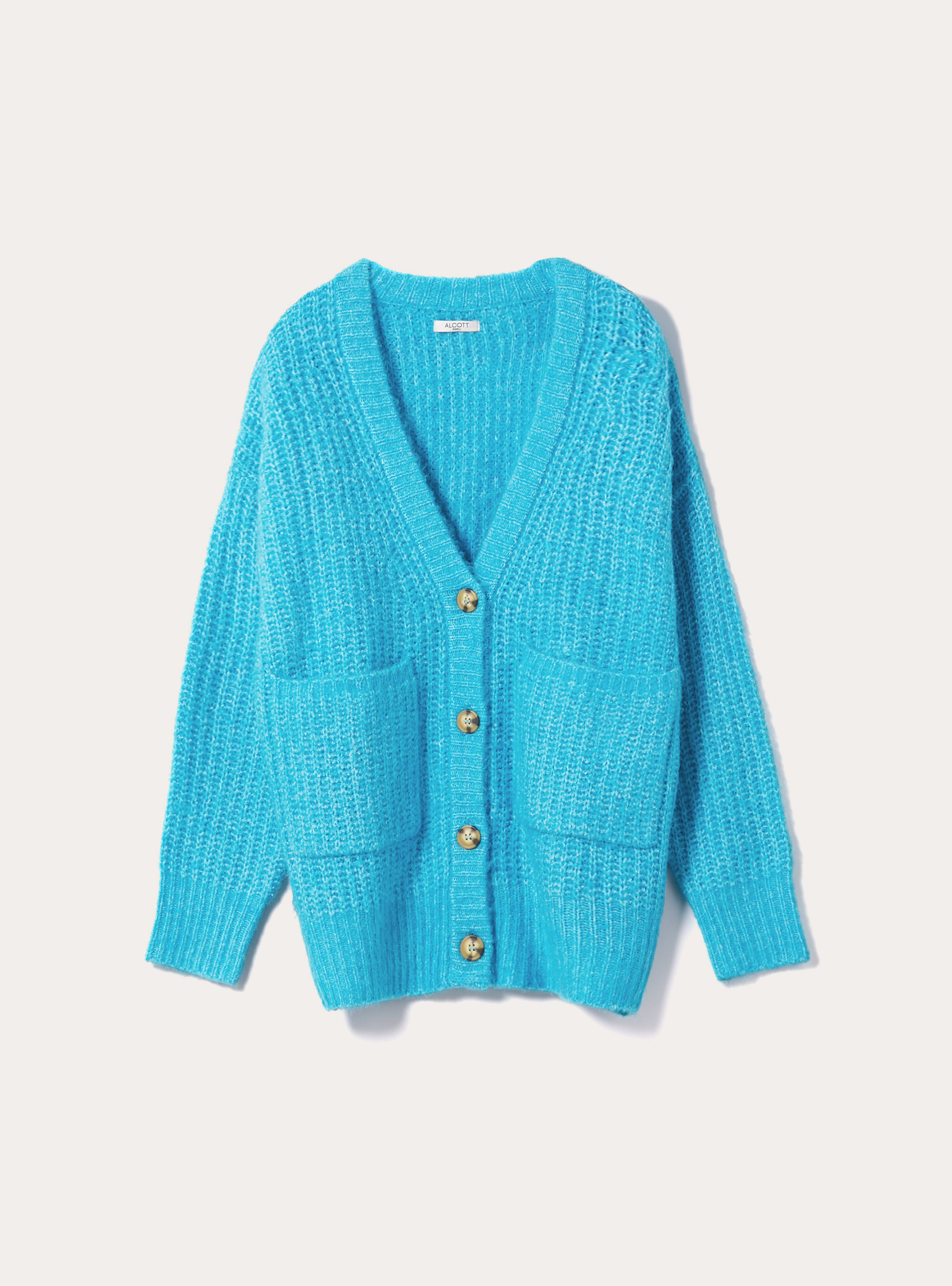Ribbed cardigan pullover, MAZ2 AZURE MEL MEDIUM